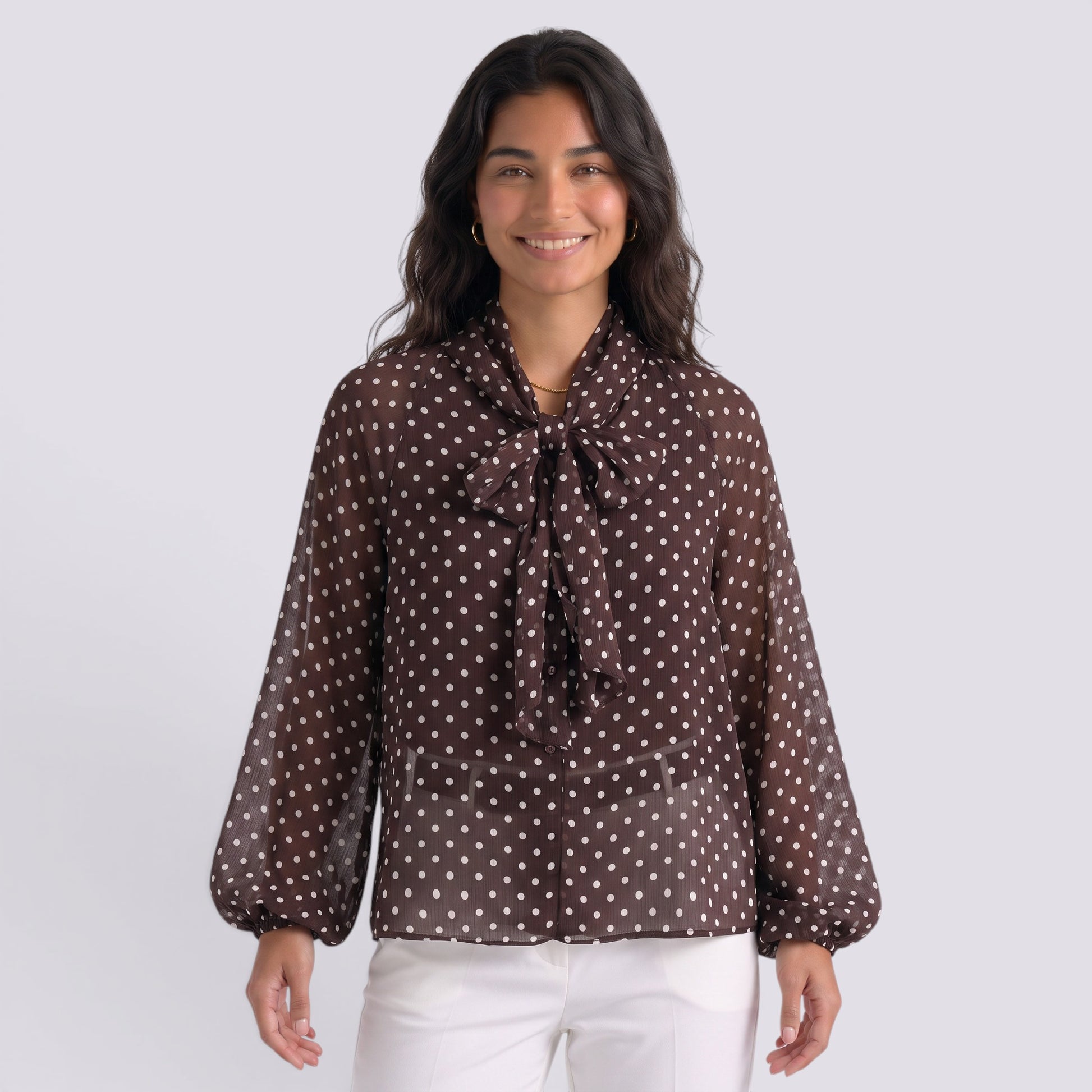Blusa Mujer Lunares Lazo Manga