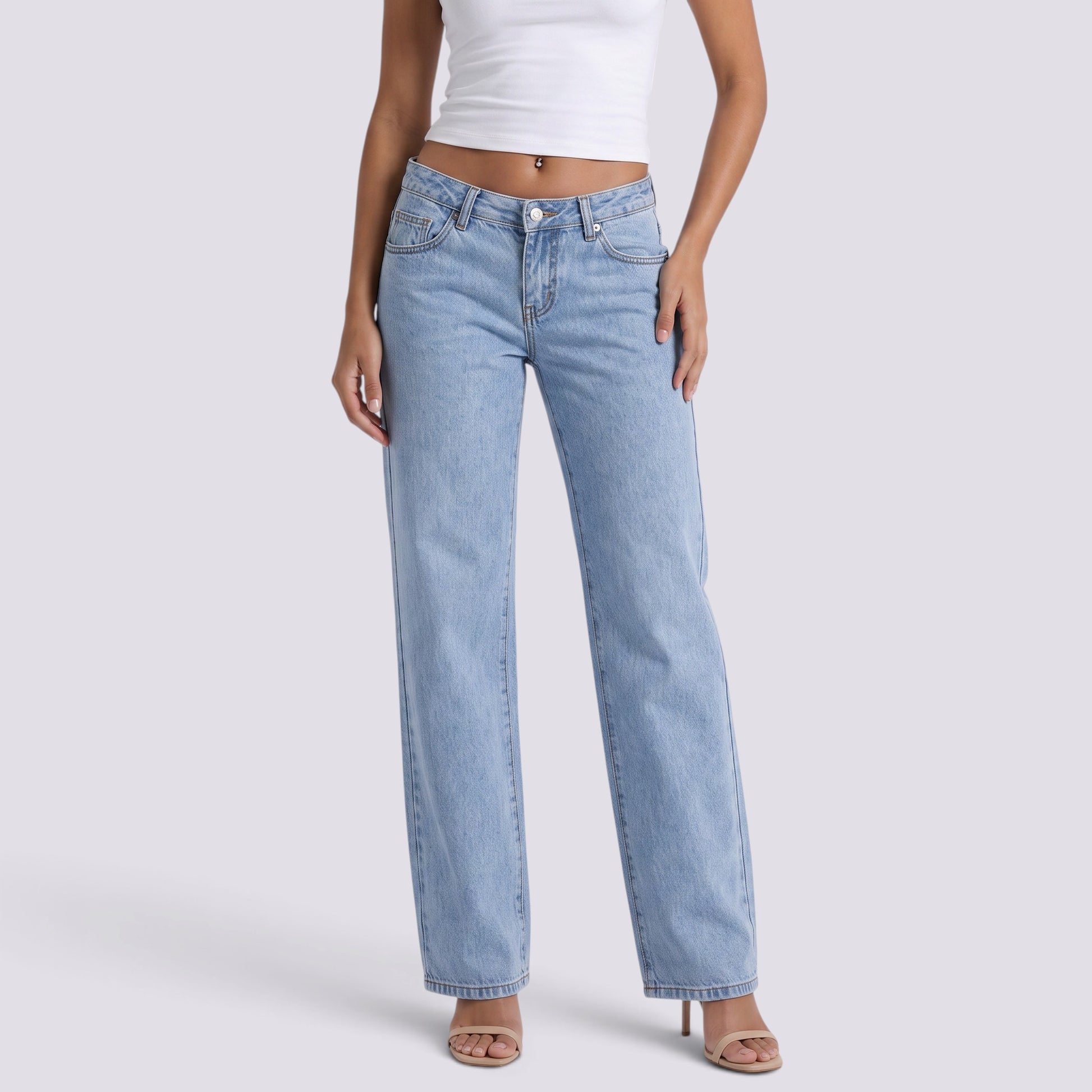 Pantalón Vaquero Mujer Pierna Ancha Cintura Alta
