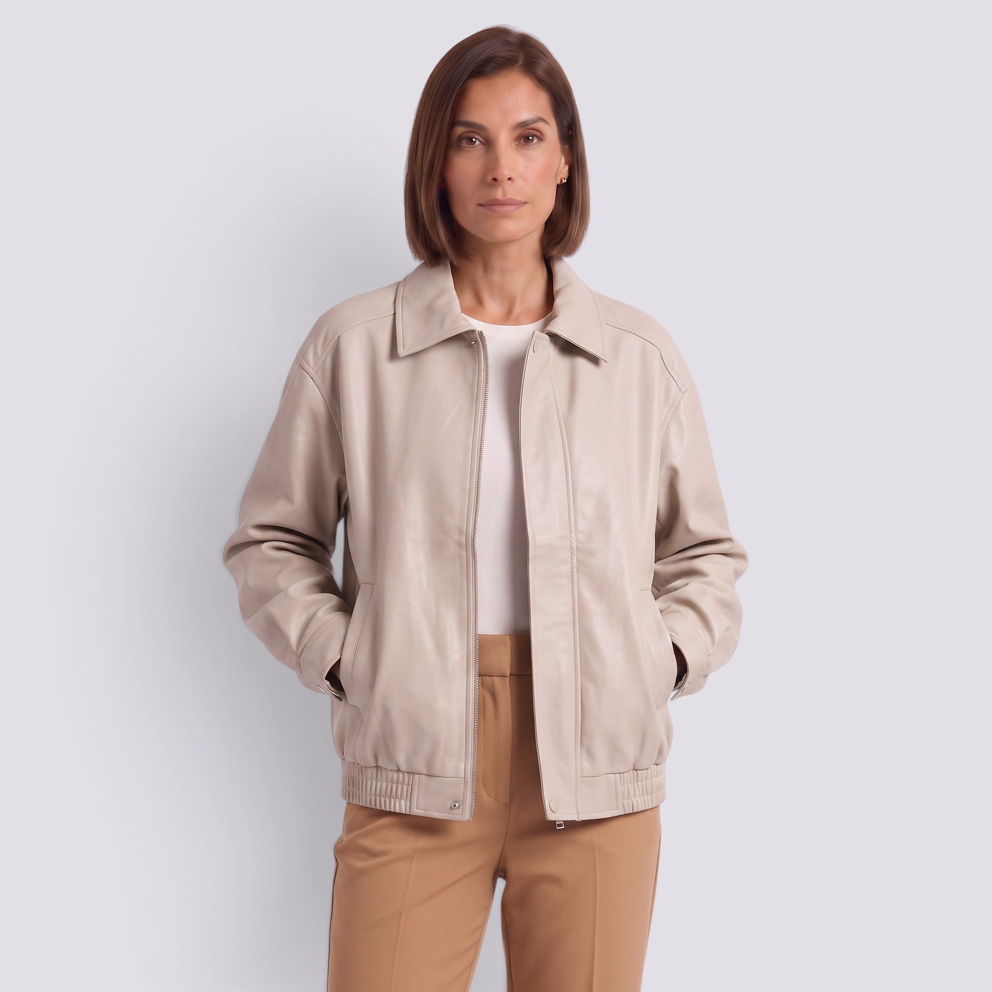 Chaqueta Mujer Oversize con Solapa Cuero Estilo Retro