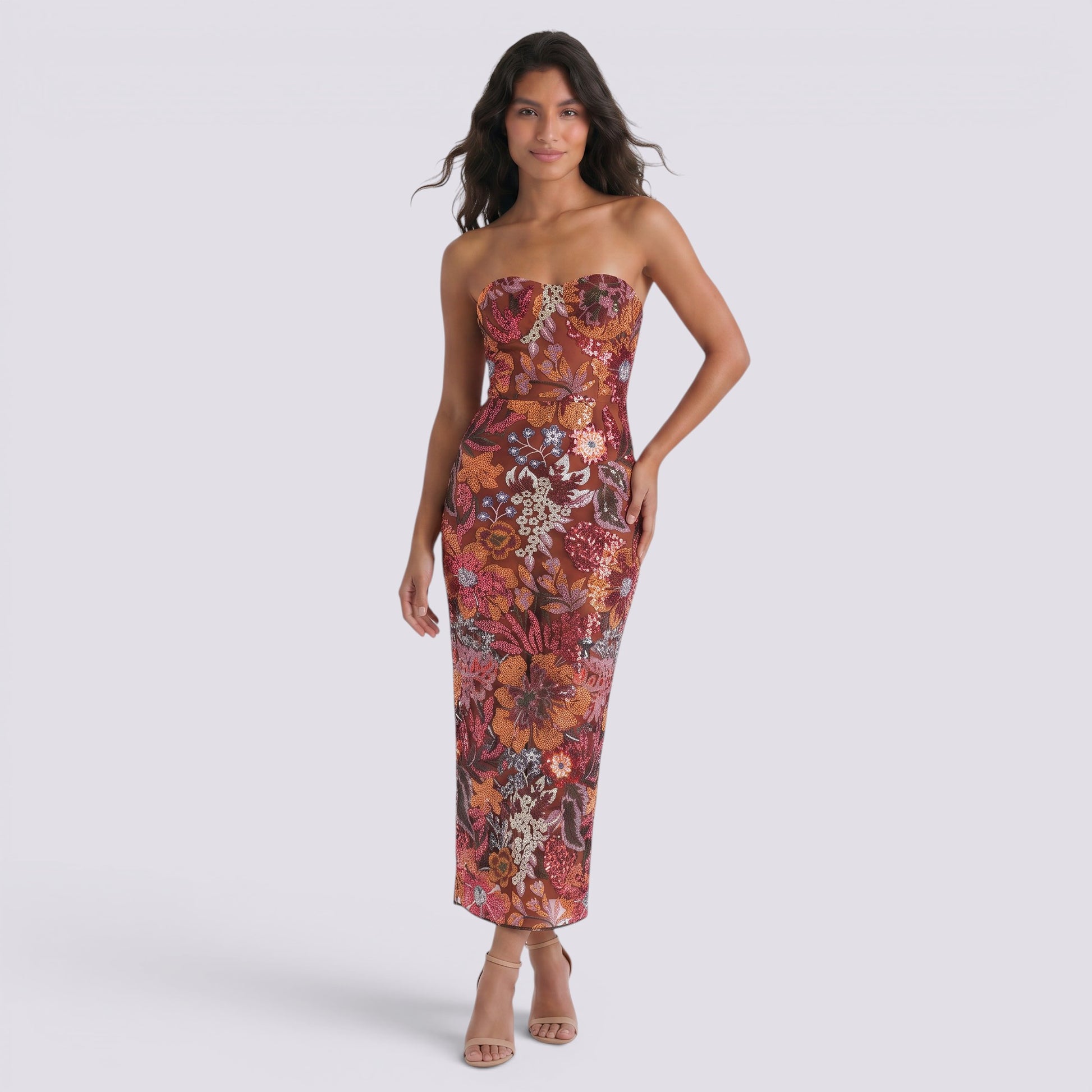 Vestido Largo Bordado Pedrería Mujer