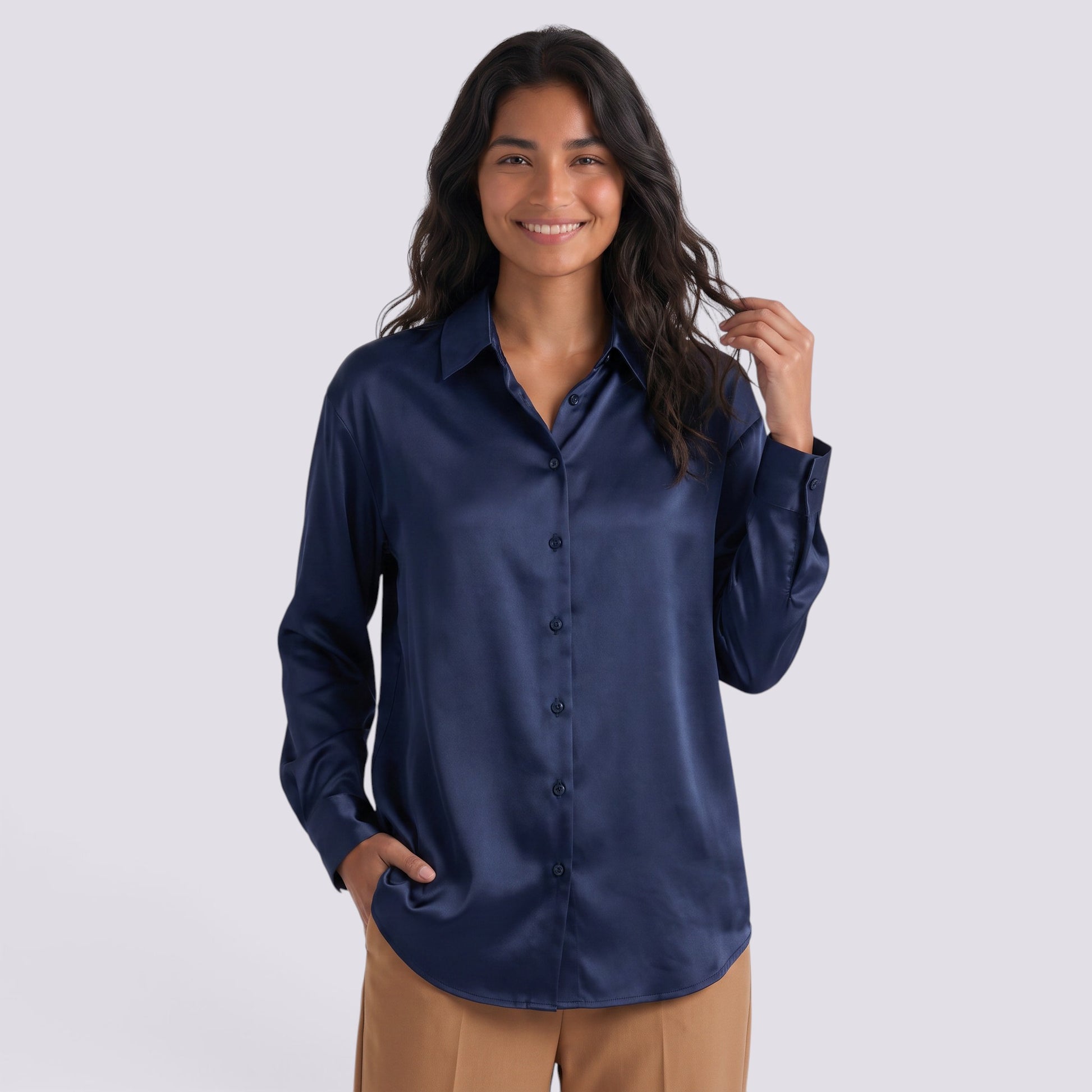 Camisa Satinada Mujer Manga Larga
