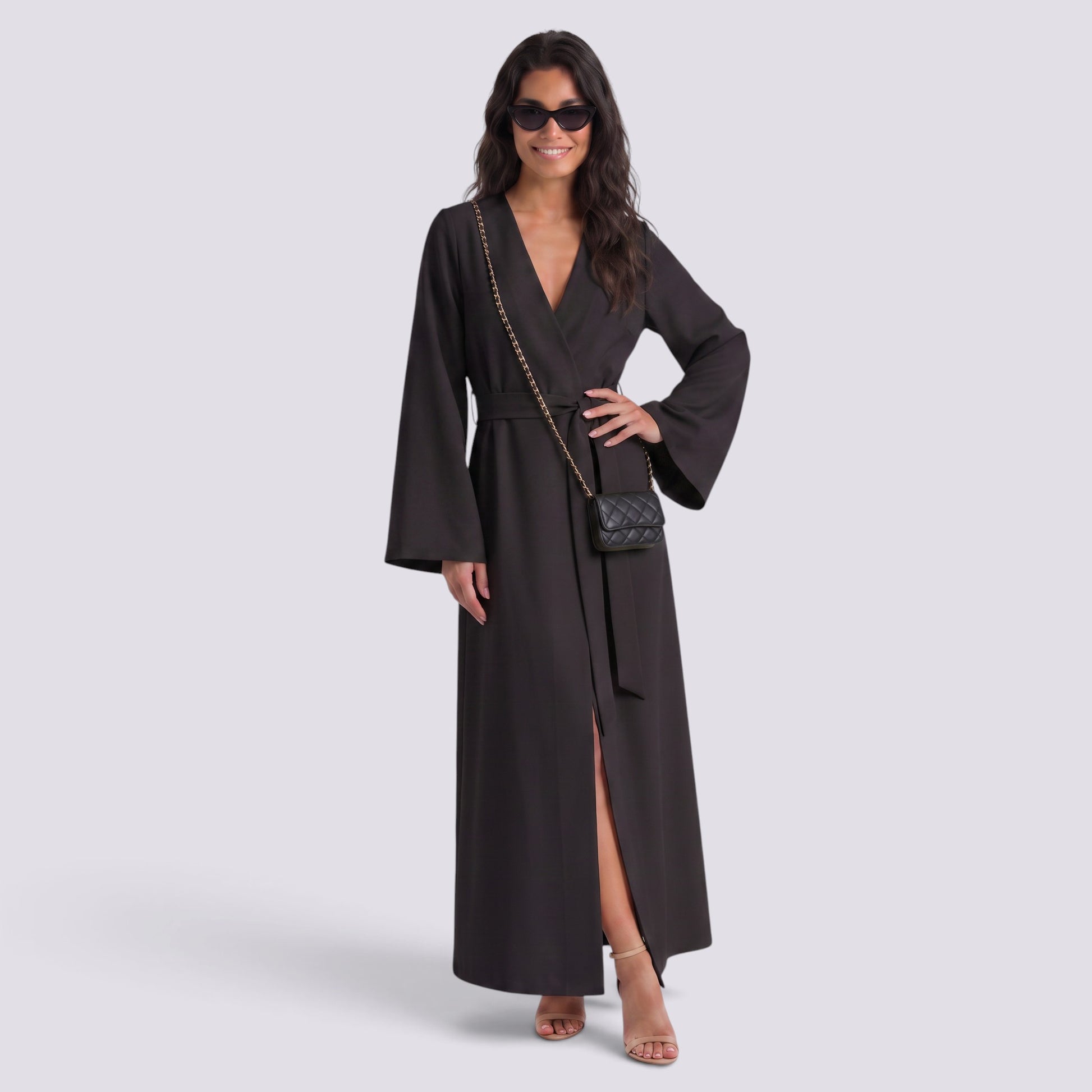 Vestido Largo Mujer Manga Larga con Cordones
