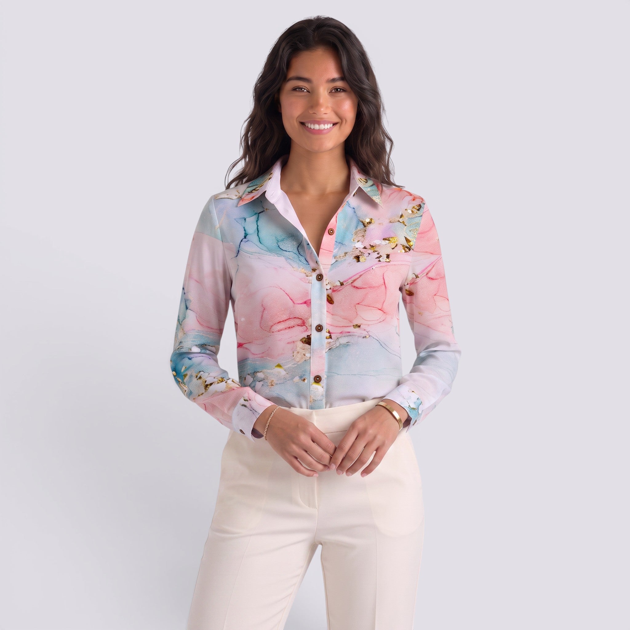 Camisa Mujer Estampado Floral Manga Larga