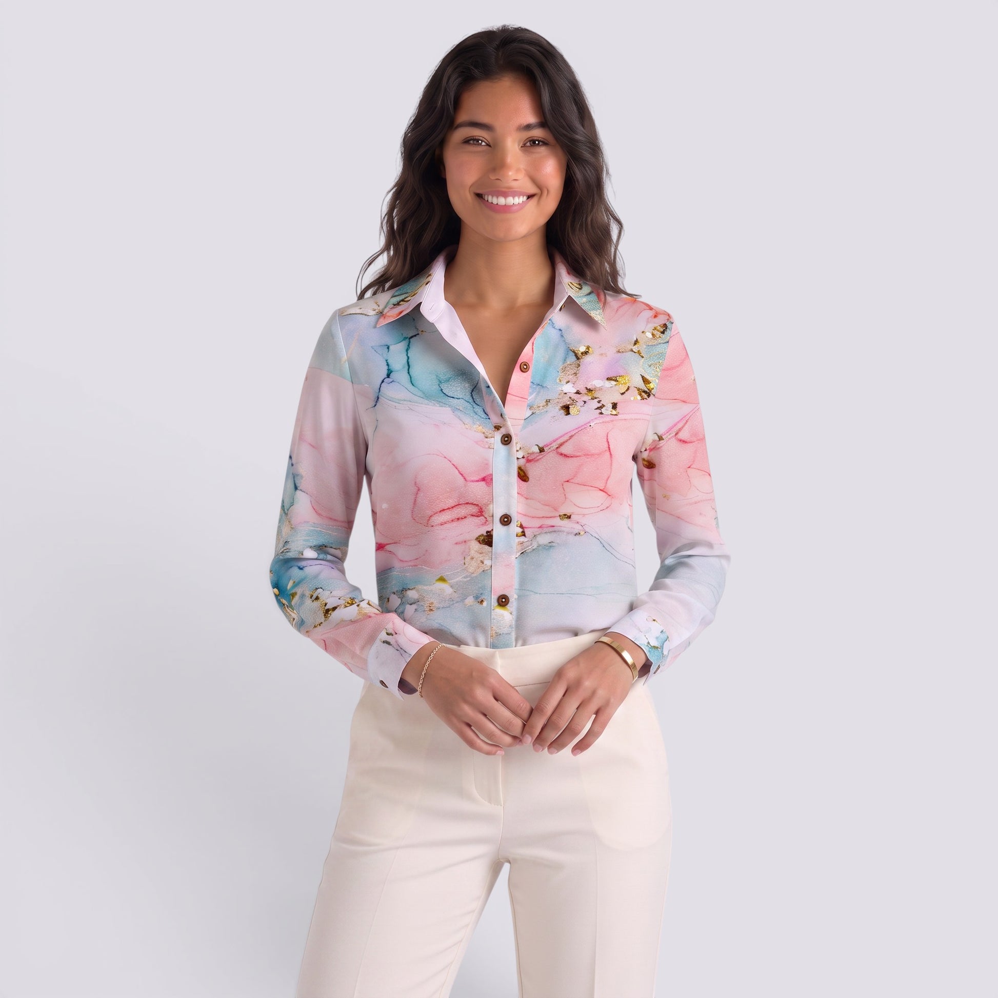 Camisa Mujer Estampado Floral Manga Larga