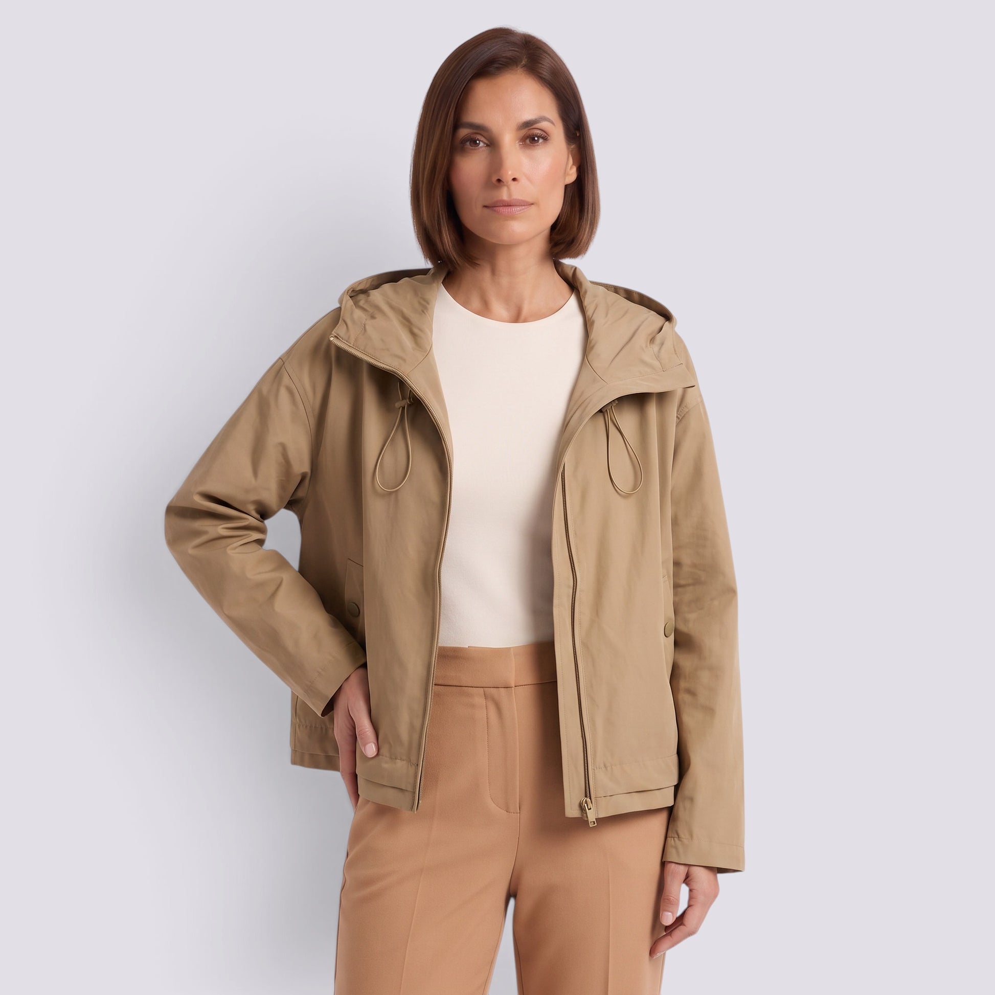 Gabardina Corta Mujer Con Capucha
