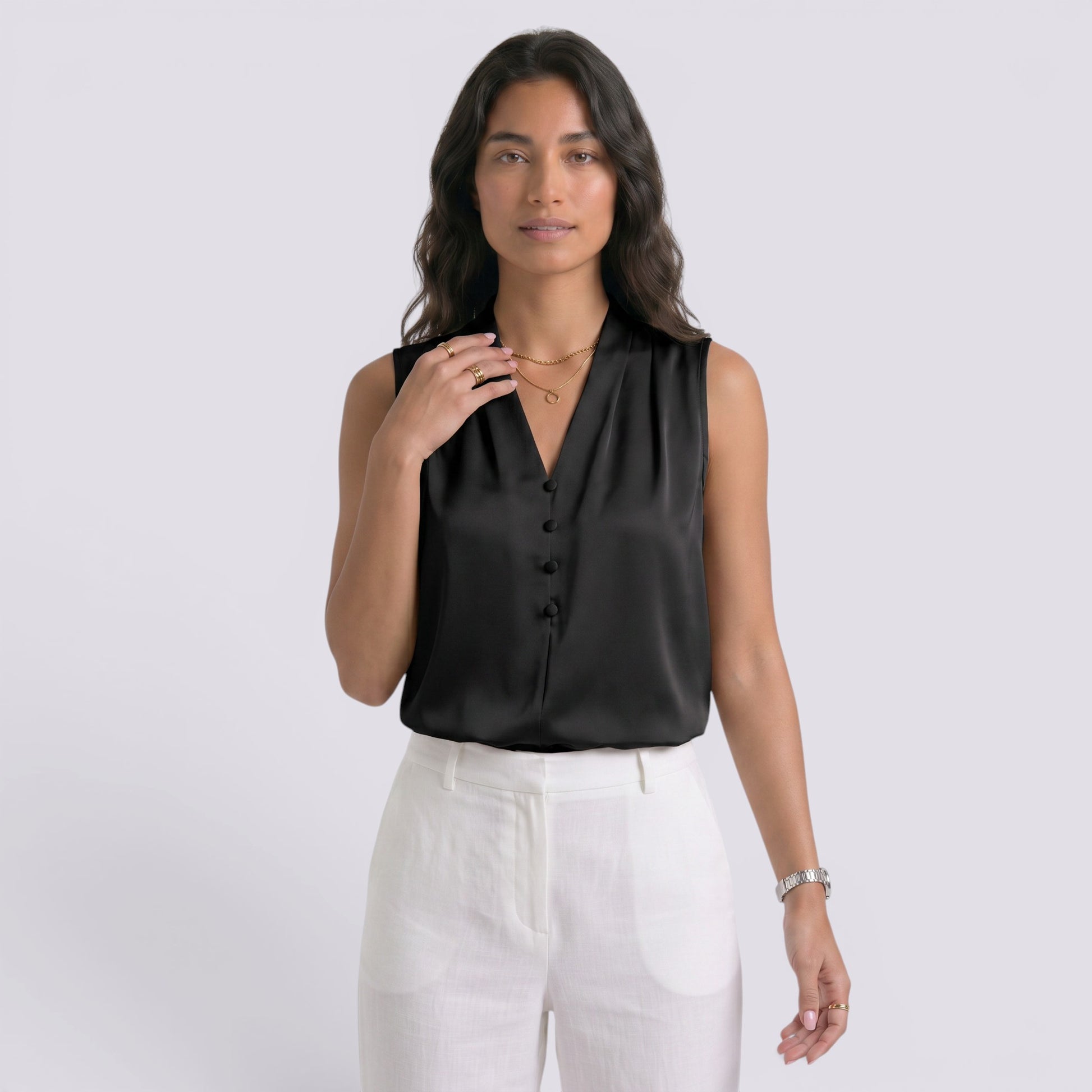Top Satinado Mujer Cuello Sin Mangas