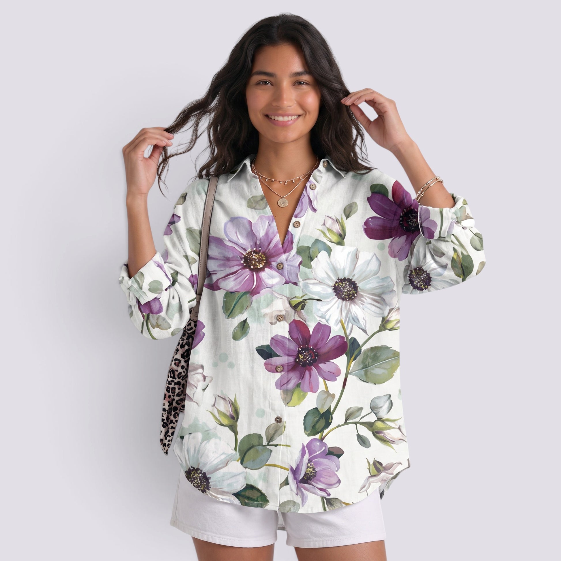 Camisa Mujer Holgada Botones Bicolor