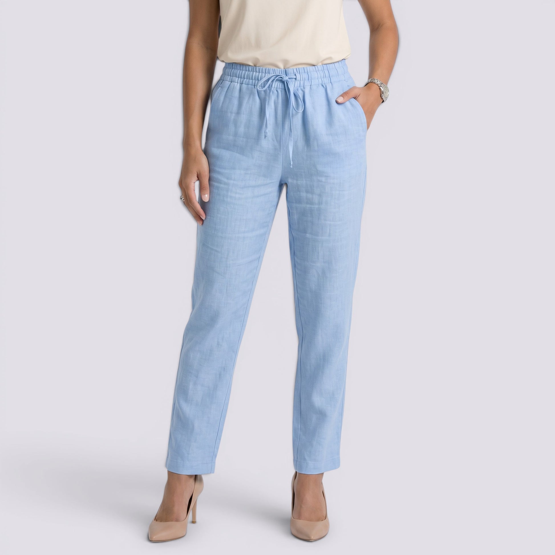 Pantalón Verano Mujer Cintura Alta Lino