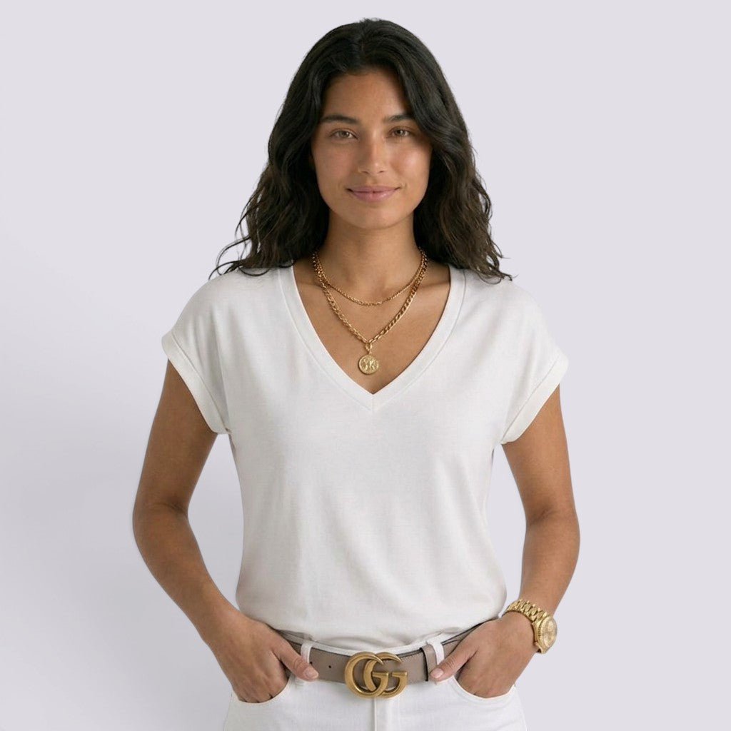 Camiseta Mujer Cuello V Blanca