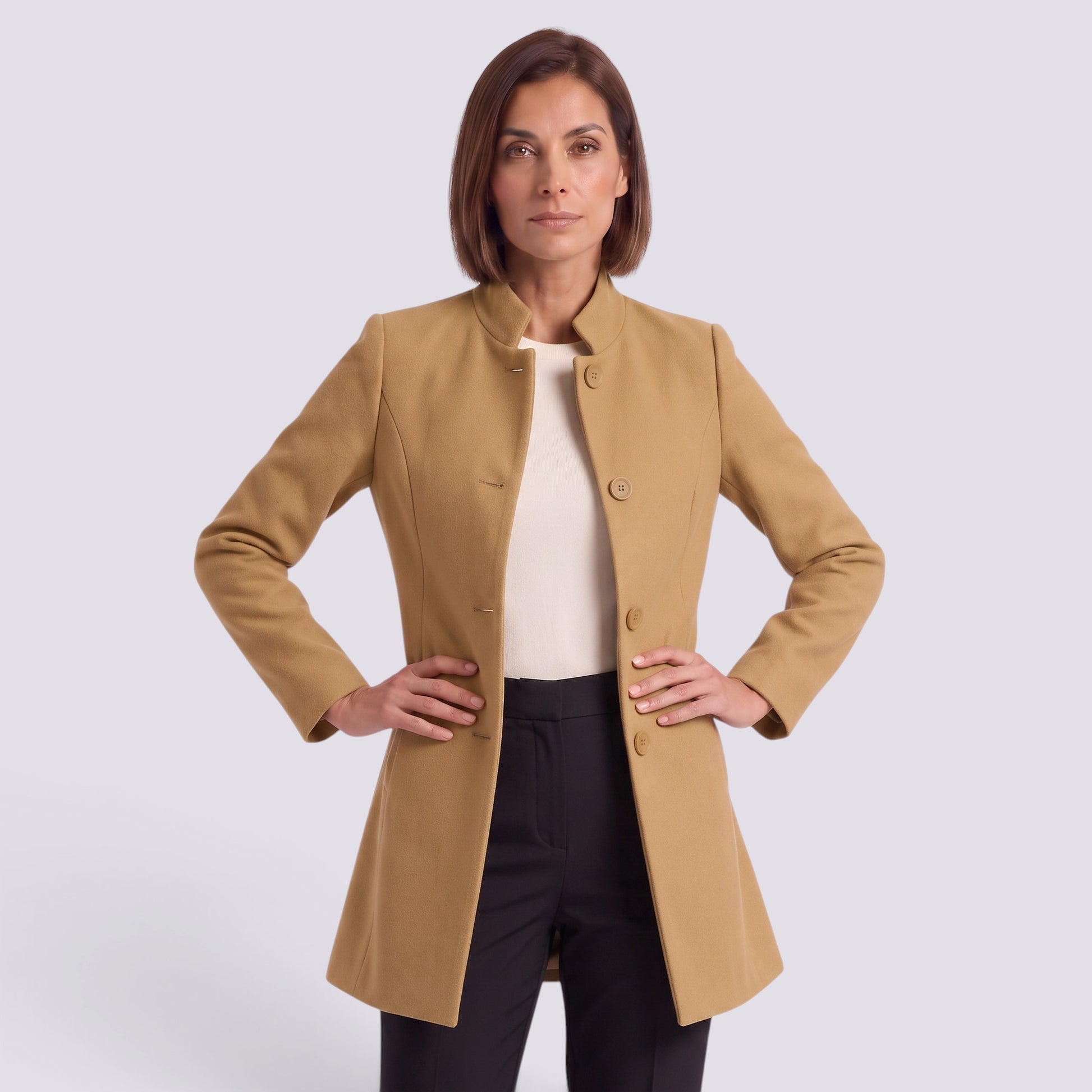 Abrigo Mujer Cruzado Entallado Elegante Bolsillos