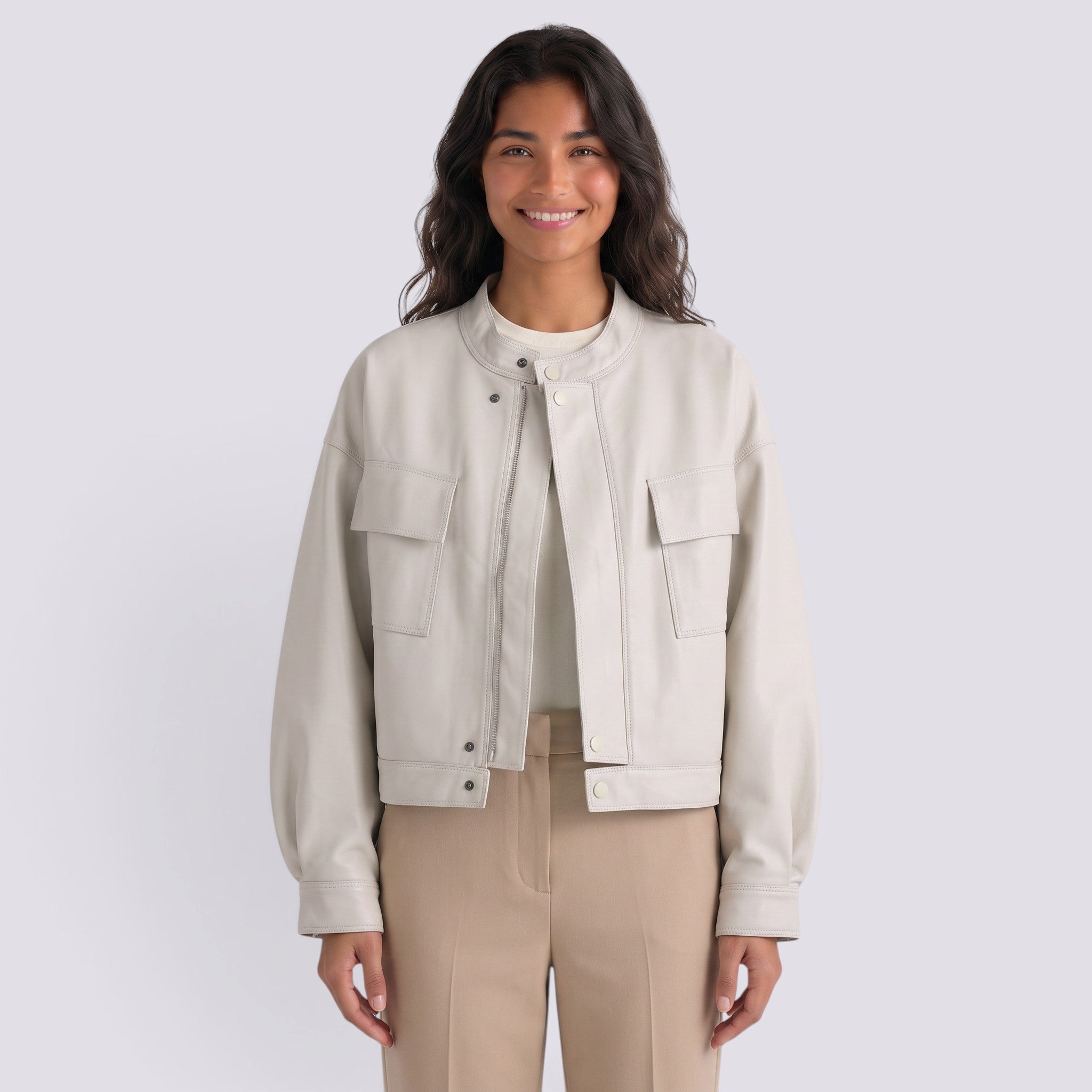 Chaqueta Mujer Cuello Mao Efecto Piel