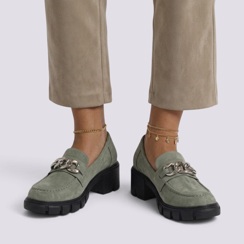 Mocasines Mujer con Tacón y Cadena