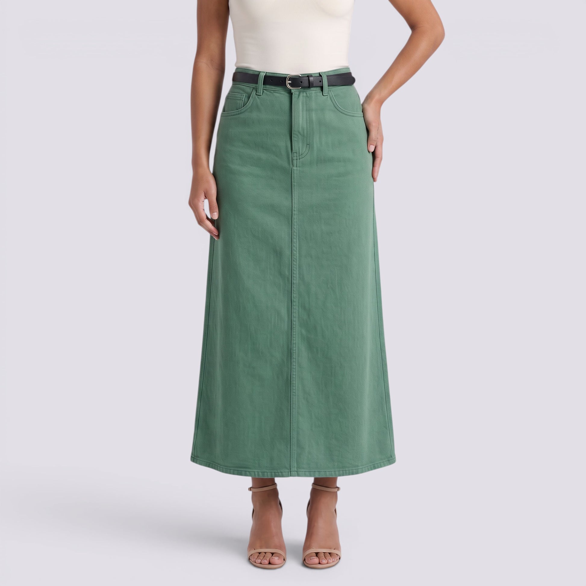 Falda Vaquera Midi Mujer Tiro Alto Vintage