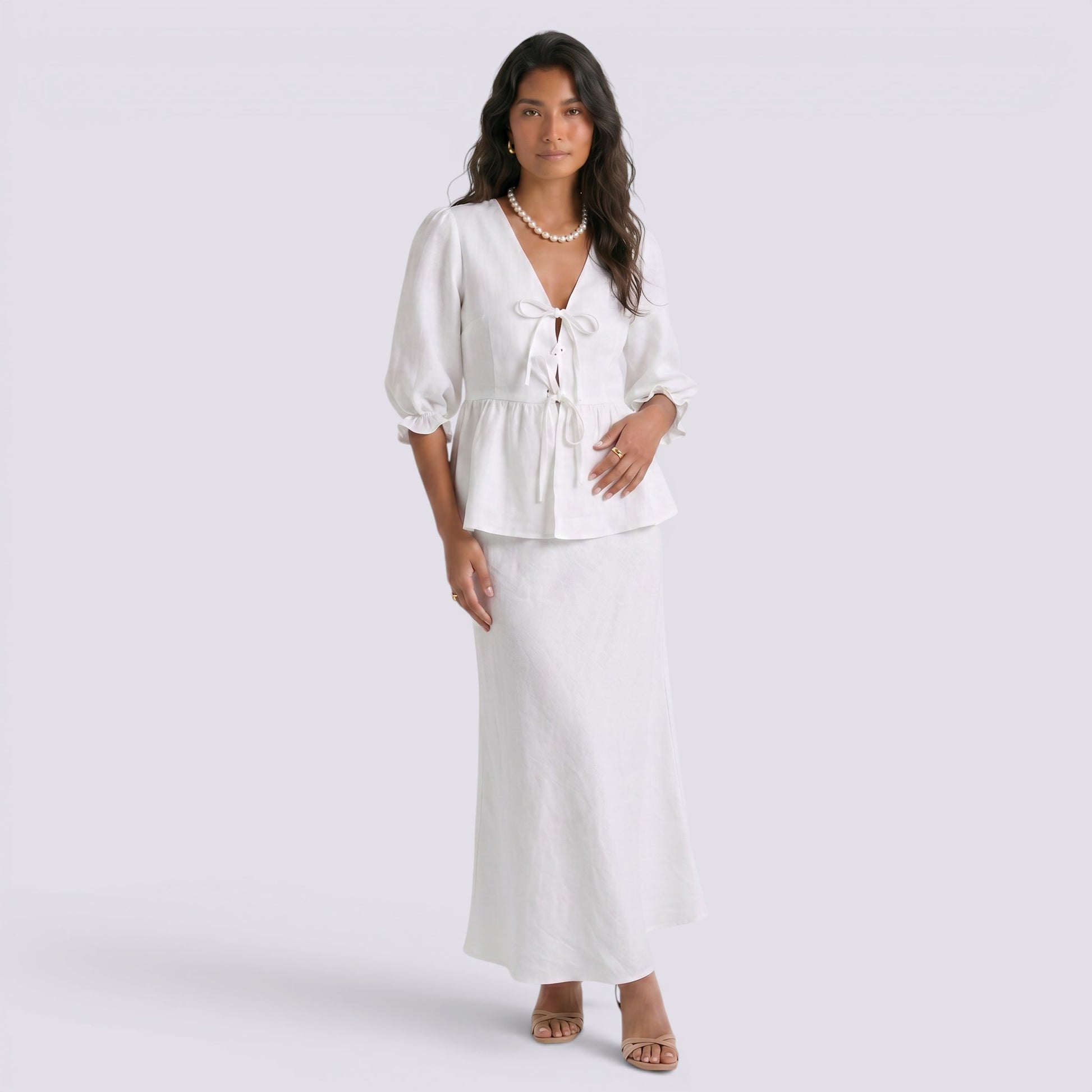 Conjunto Top Cruzado Manga Globo Mujer