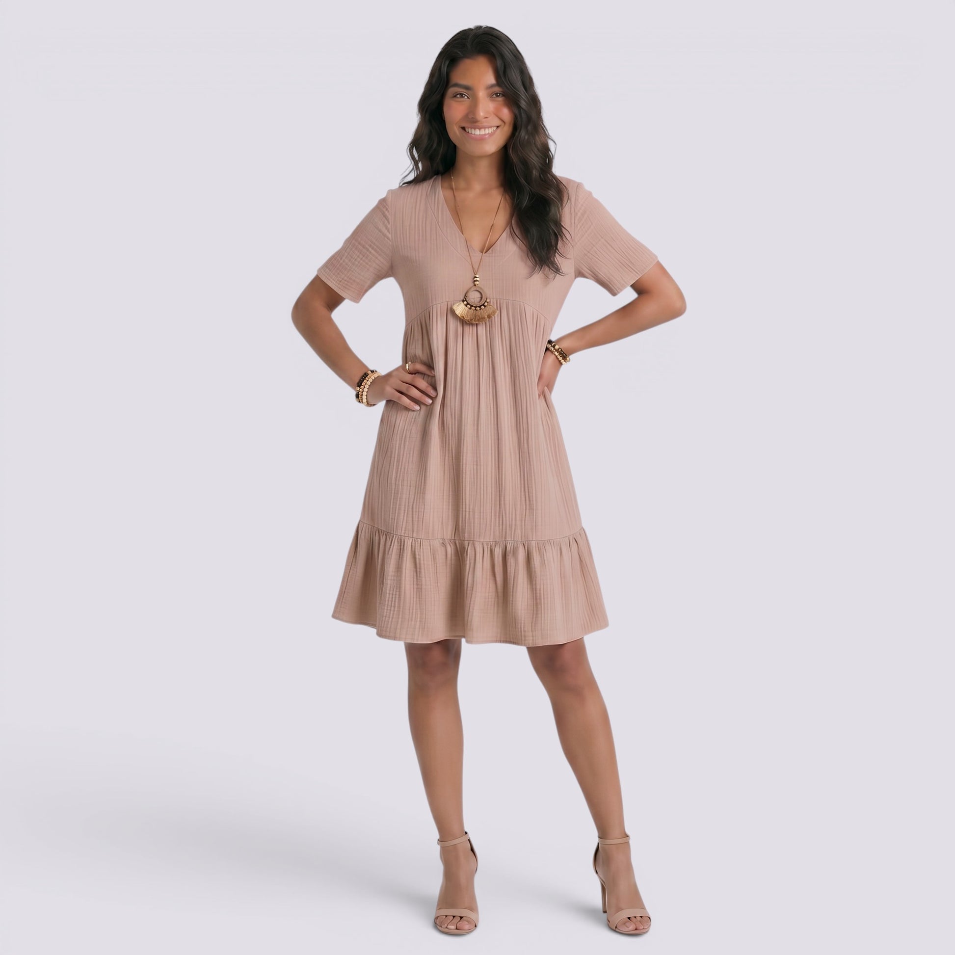 Vestido Corto Mujer Verano Cuello Pico Boho