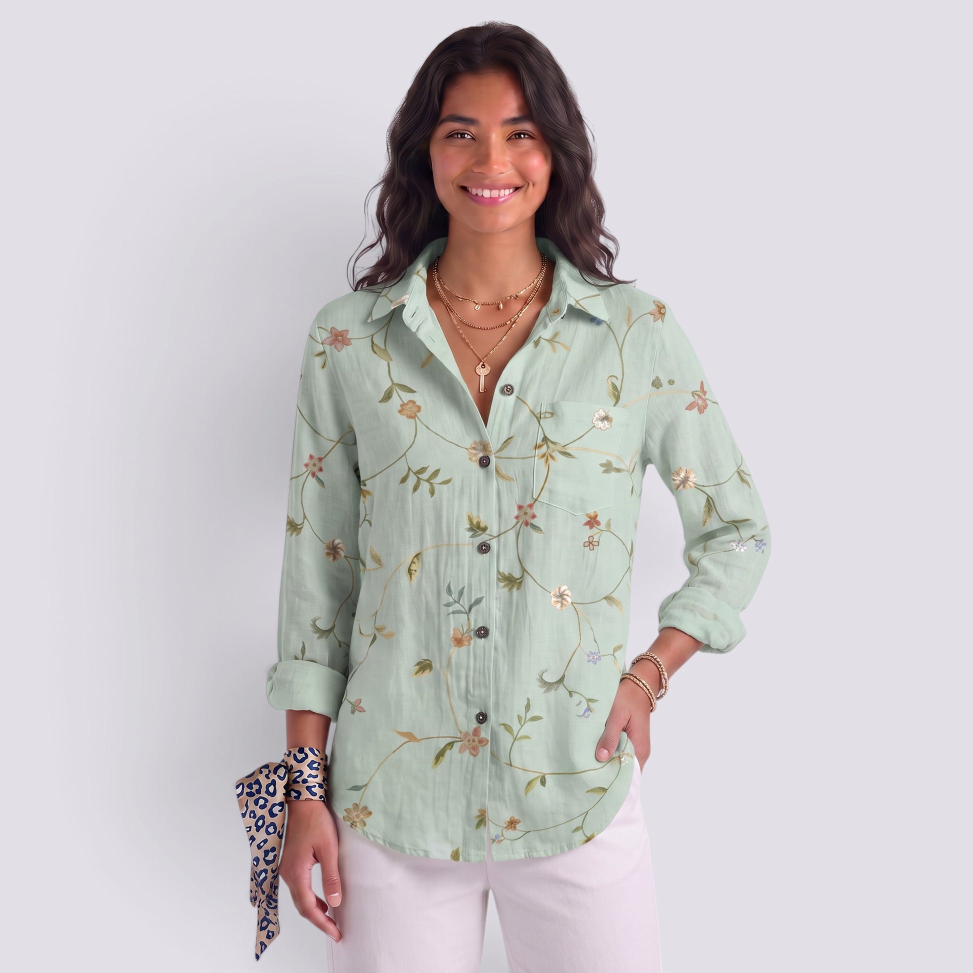 Camisa Mujer Estampado Leopardo Cuello Mao