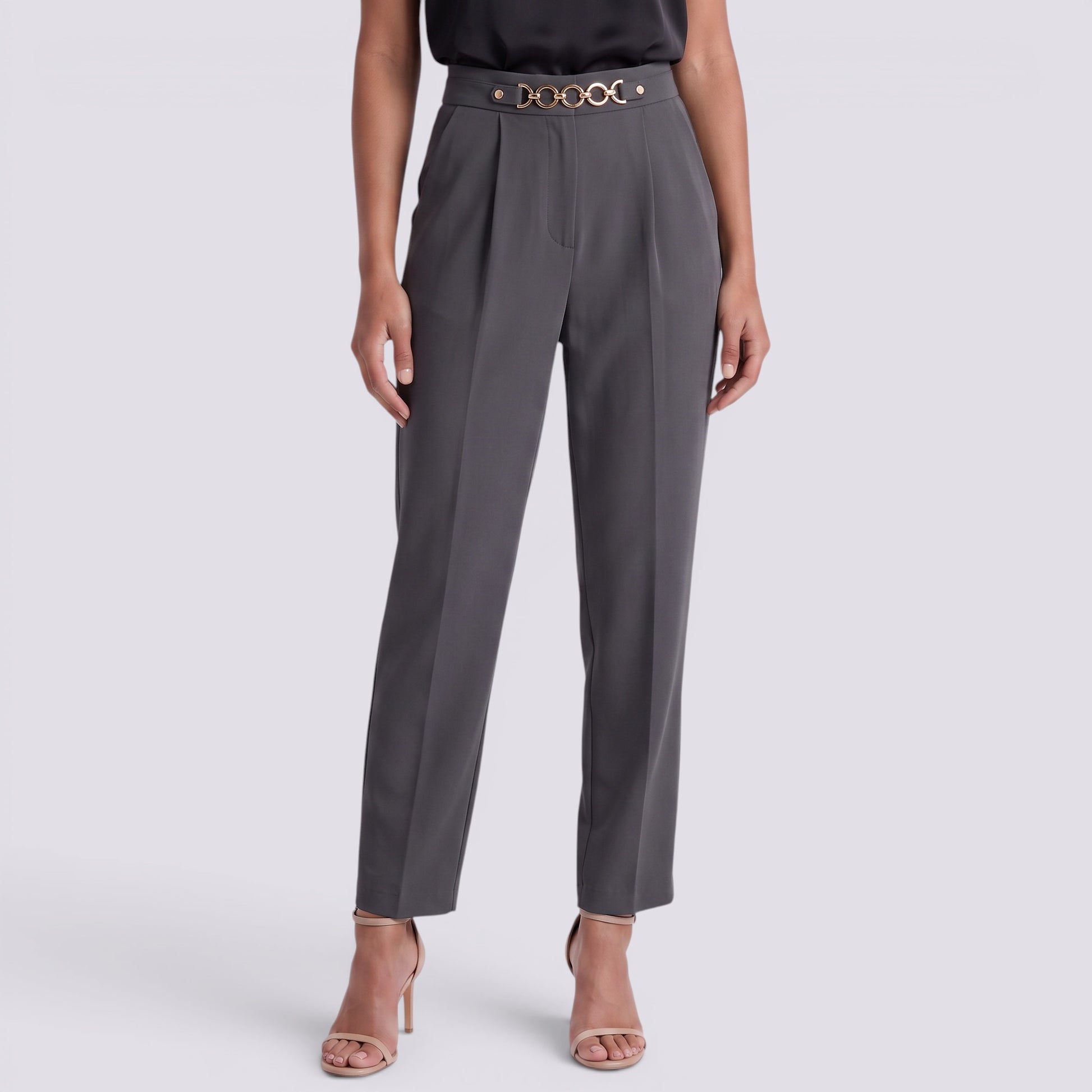 Pantalón Recto Mujer Cintura Alta con Cadena