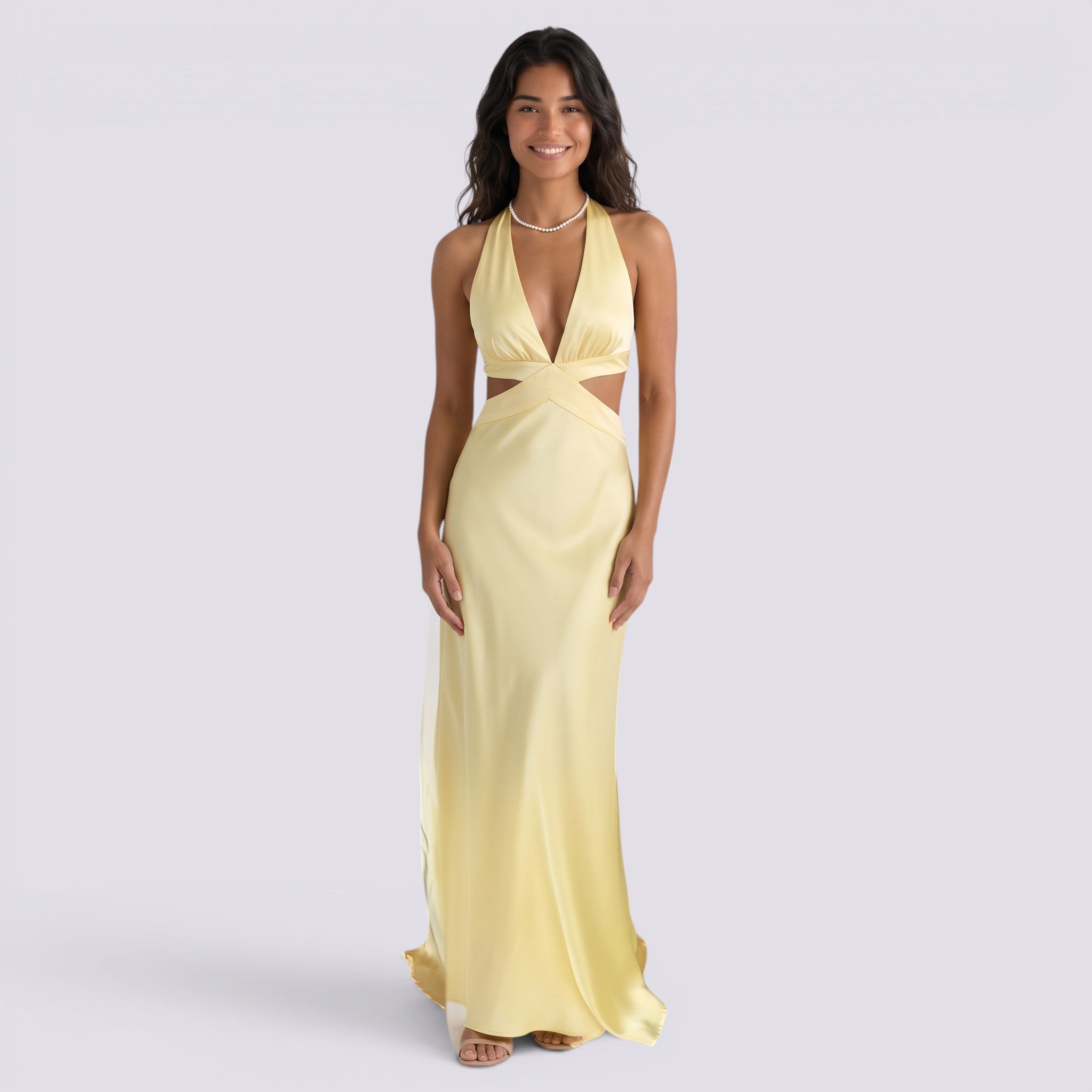 Vestido Largo Mujer Halter de Fiesta Abertura