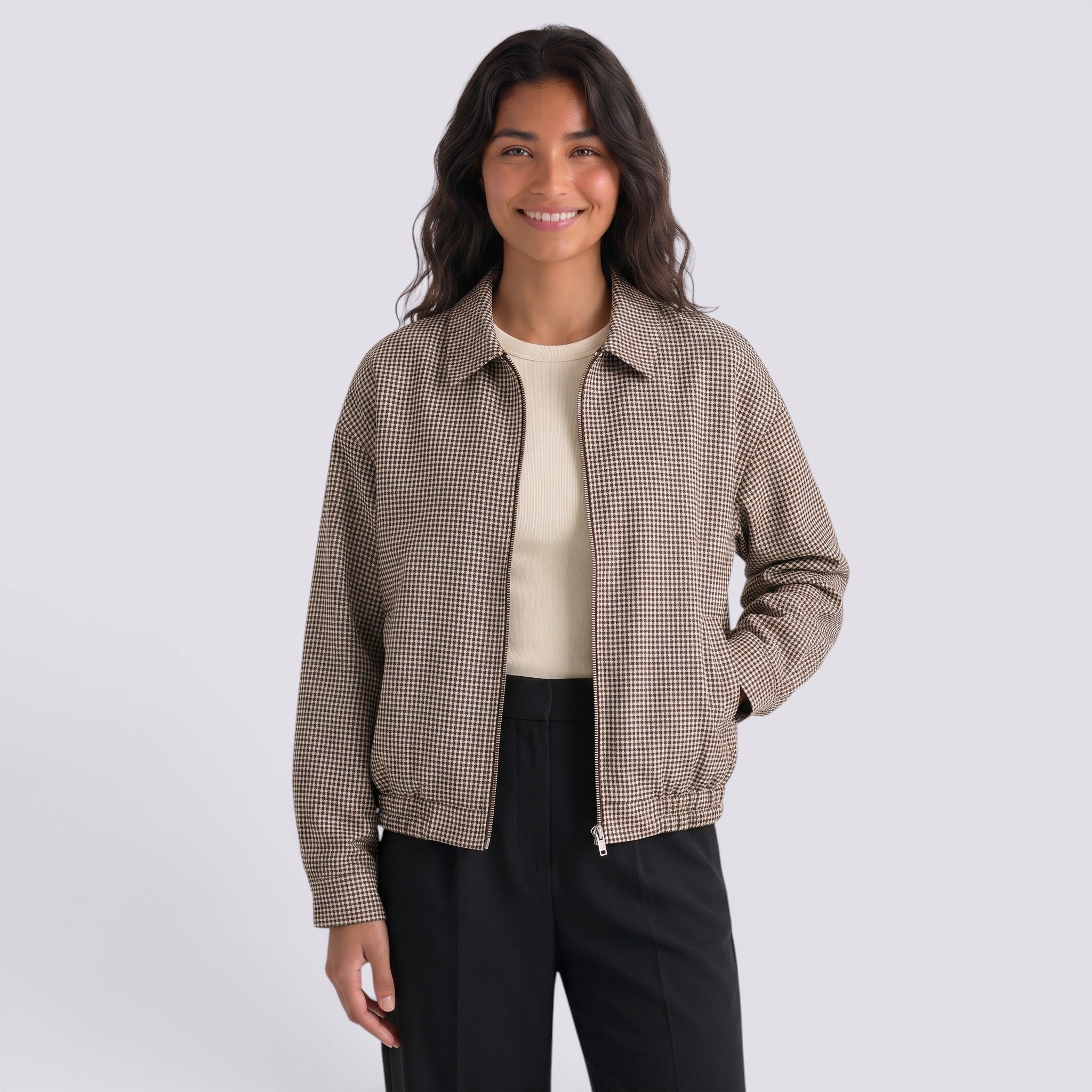 Chaqueta Mujer Reversible Estilo Retro de Cuadros
