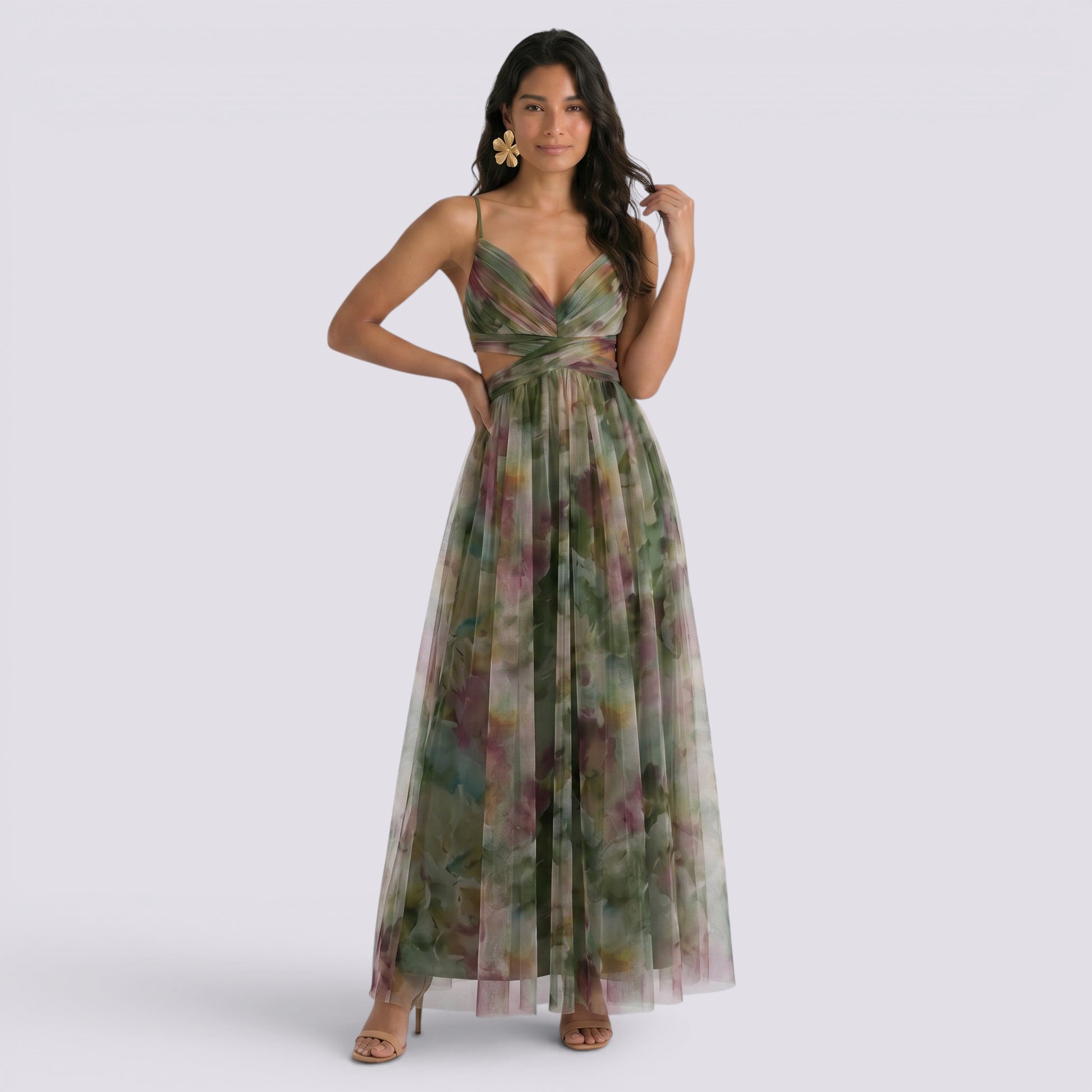 Vestido Largo Mujer Estampado Halter Elegante Fiesta