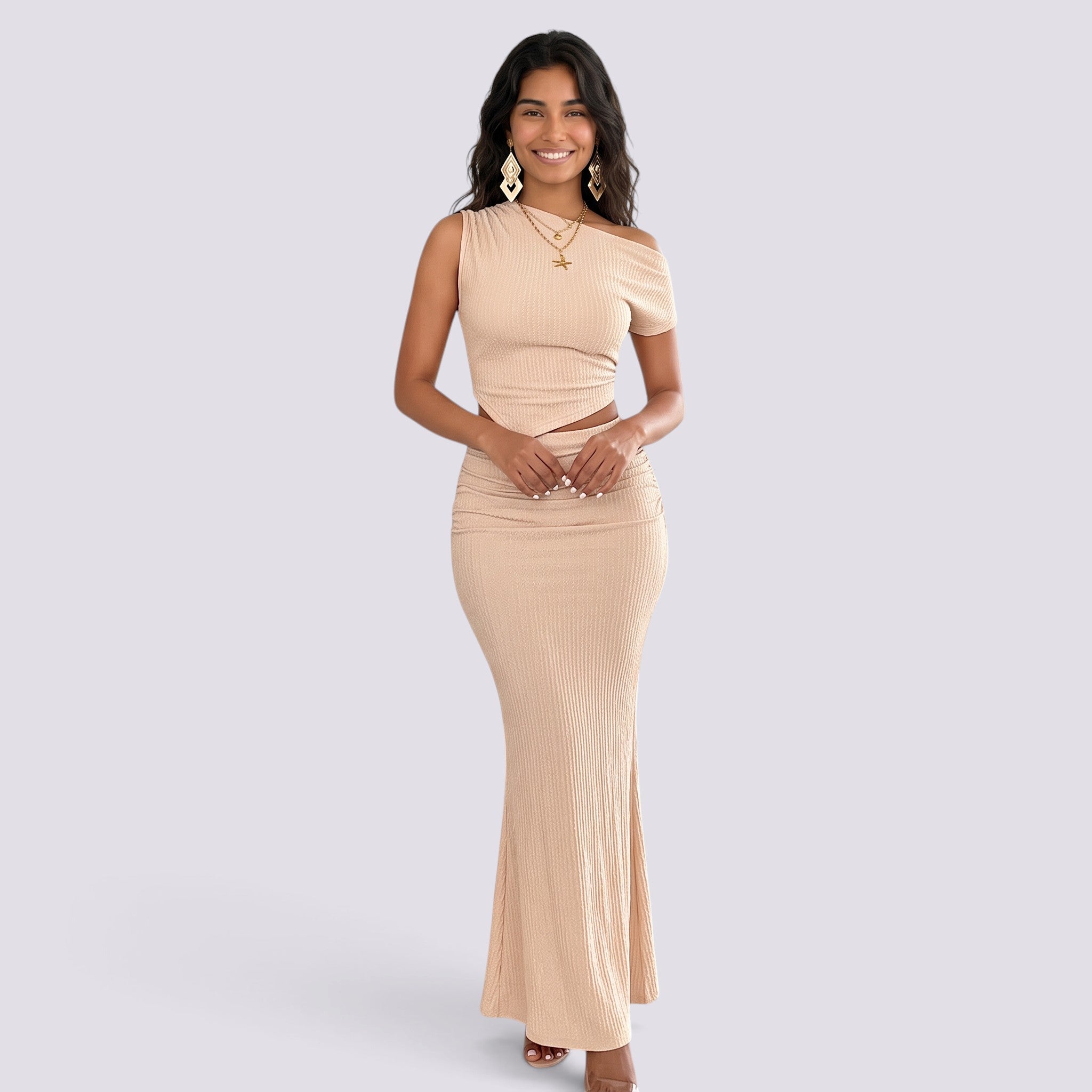 Conjunto Mujer Dos Piezas Elegante Un Hombro Falda Sirena