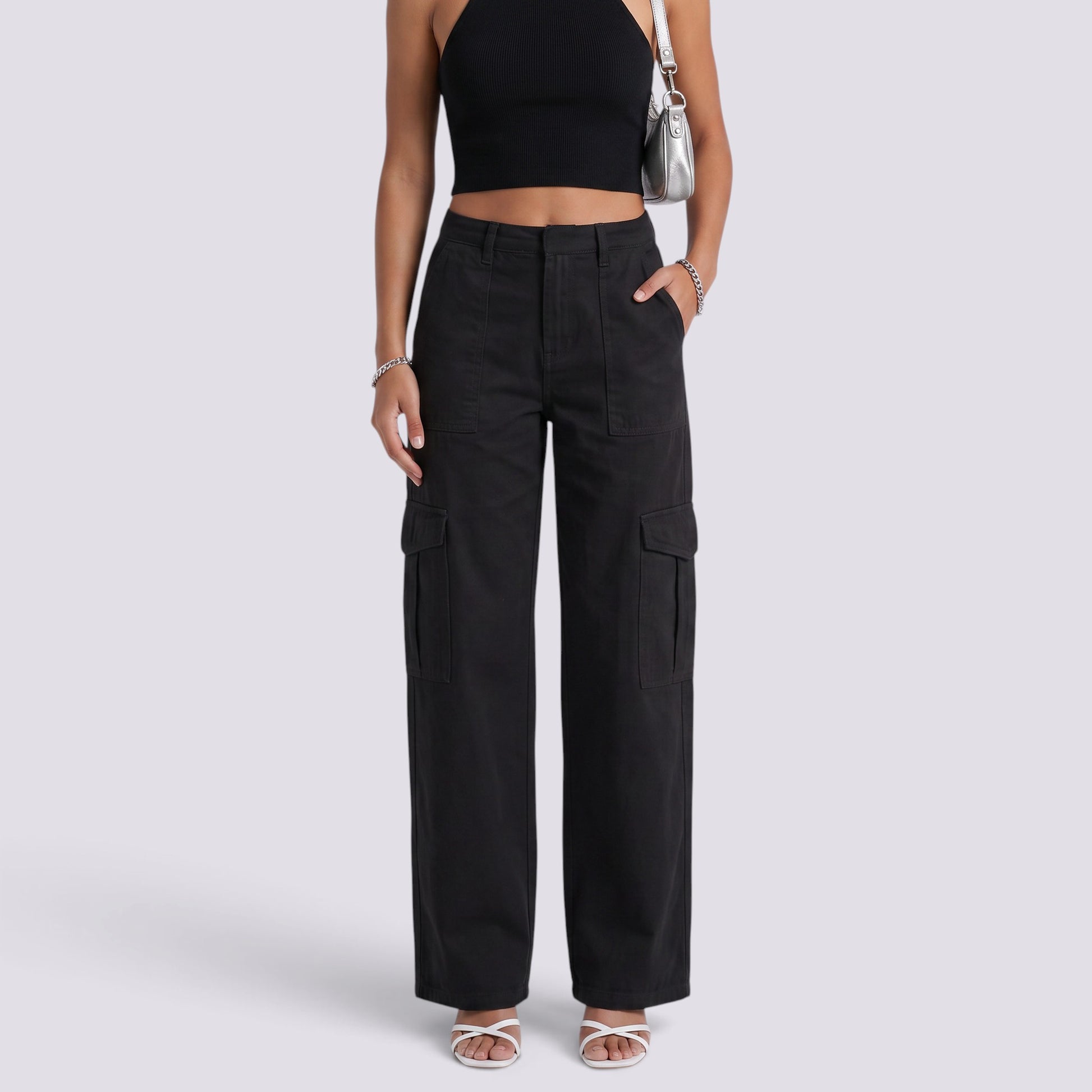 Pantalones Cargo Mujer Tiro Alto Multibolsillos