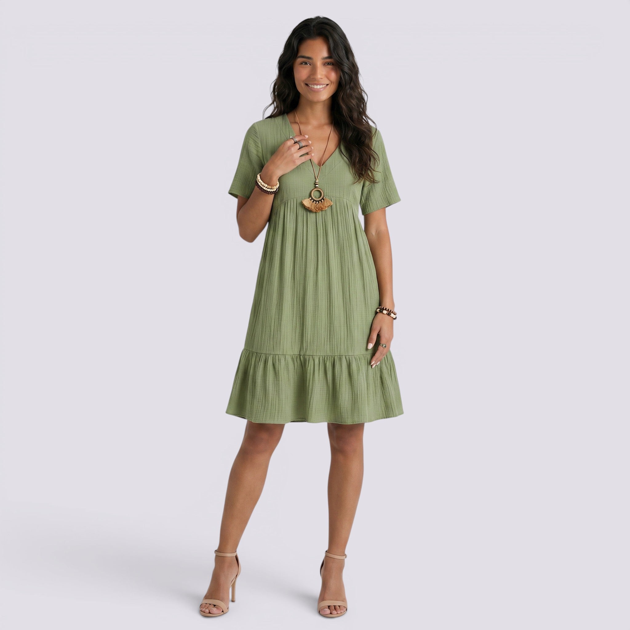 Vestido Corto Mujer Verano Cuello Pico Boho
