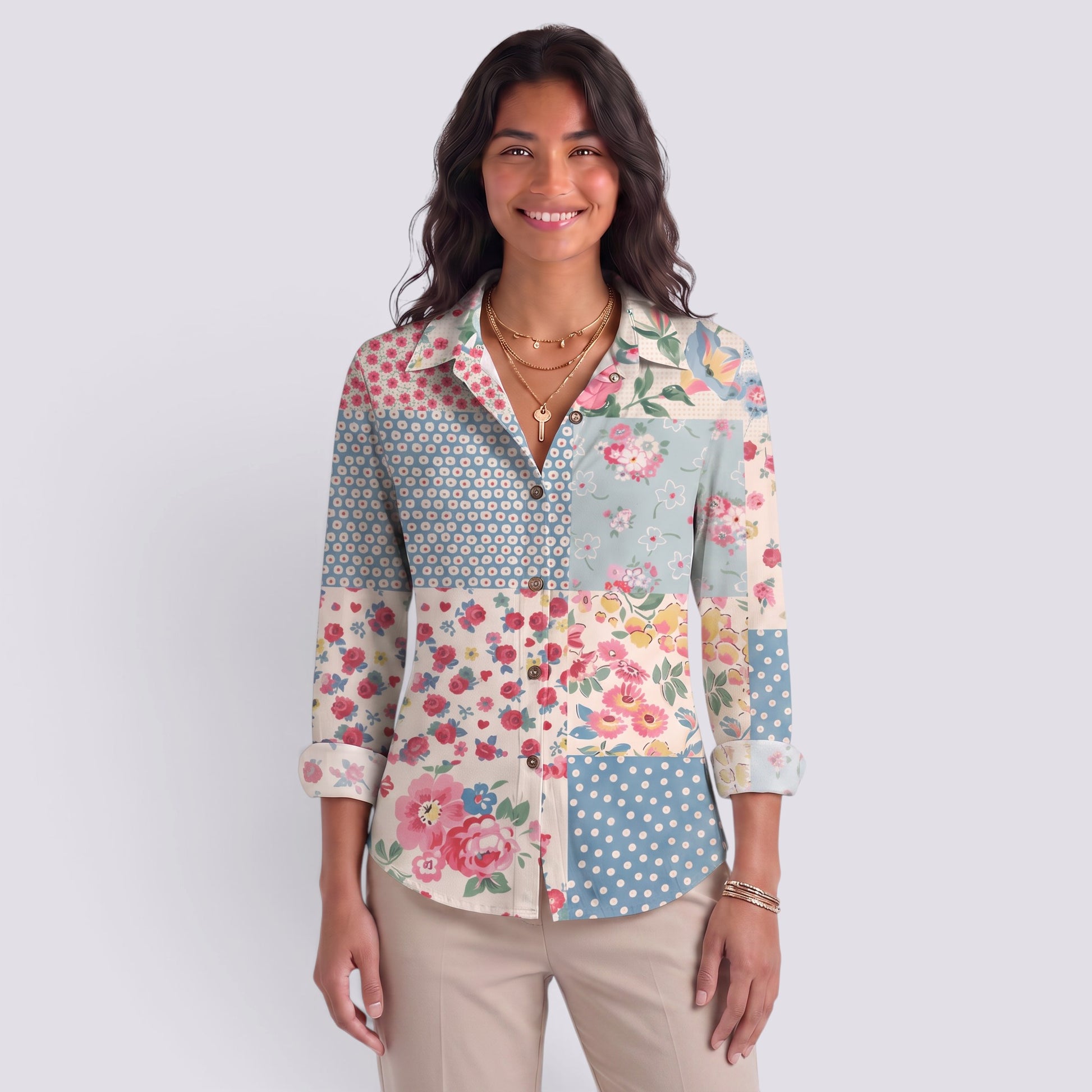 Camisa Mujer Estampado Leopardo Cuello Mao