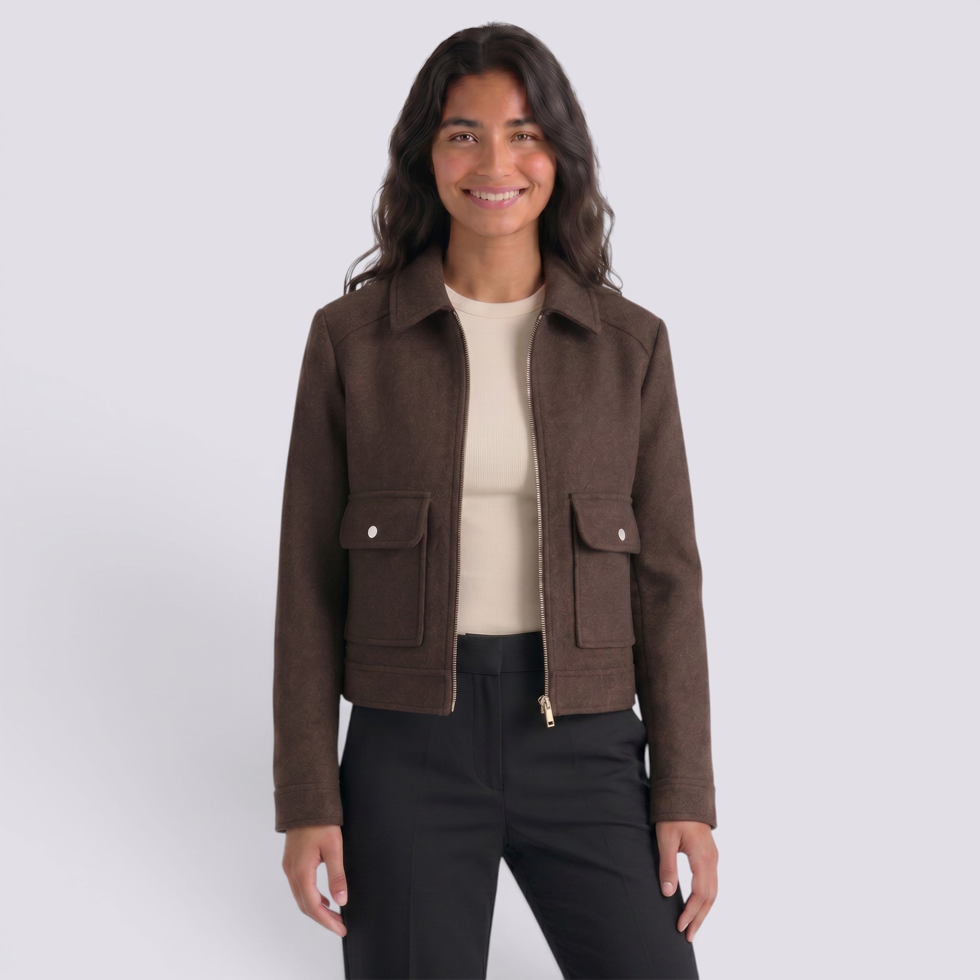 Chaqueta Mujer Corta con Cremallera Frontal
