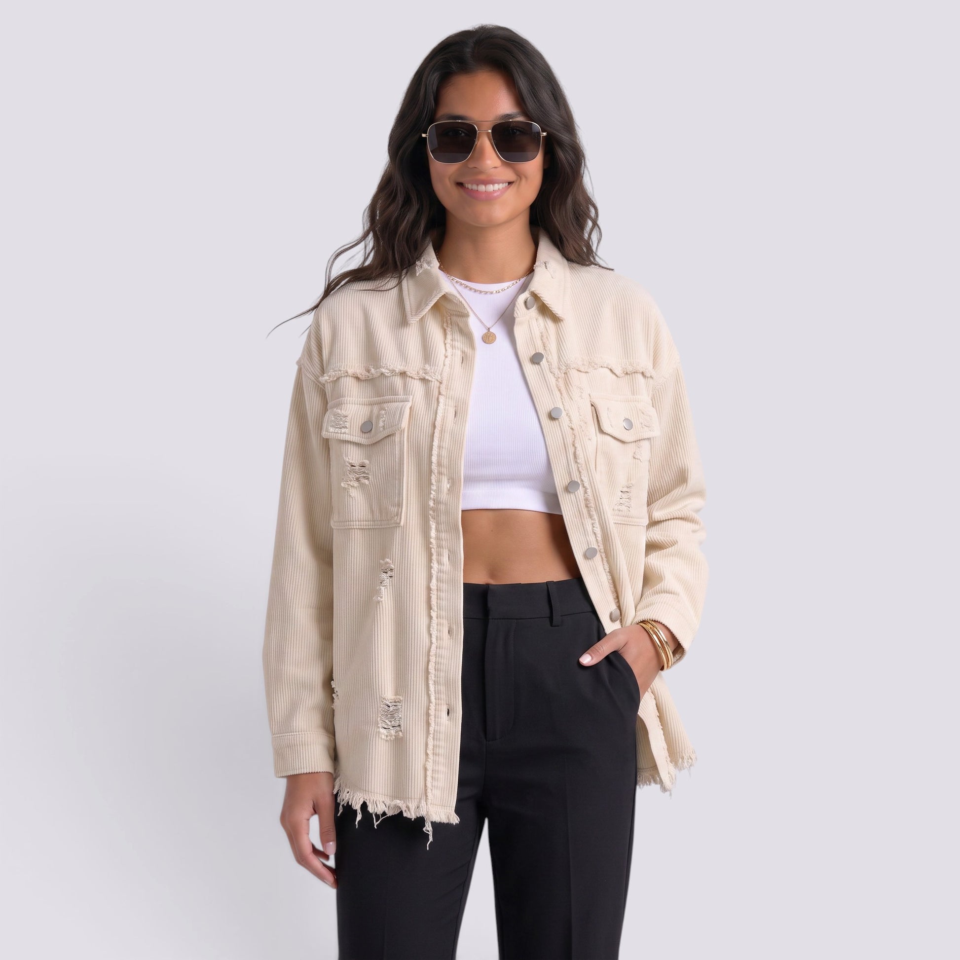 Chaqueta Vaquera Mujer Efecto Rota Deshilachada