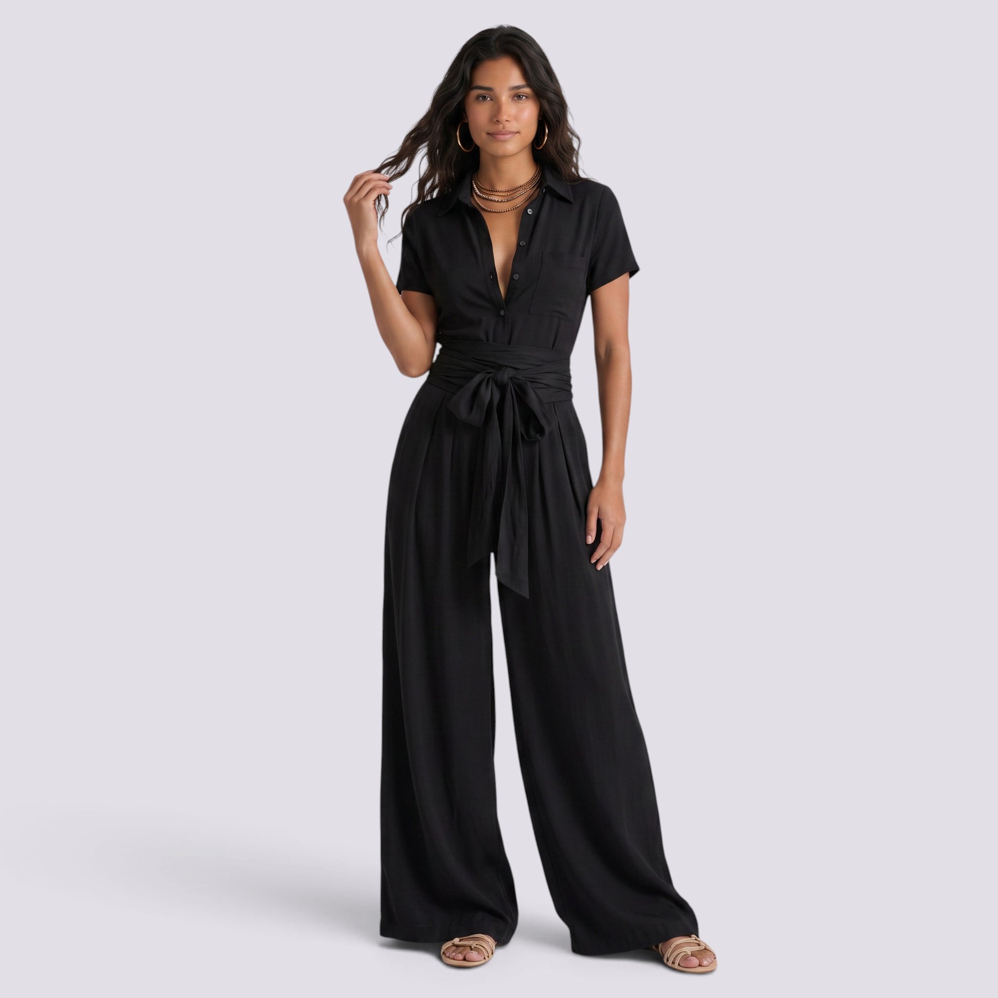 Conjunto Mujer Camisa Pantalón Cintura Alta Mujer Palazzo