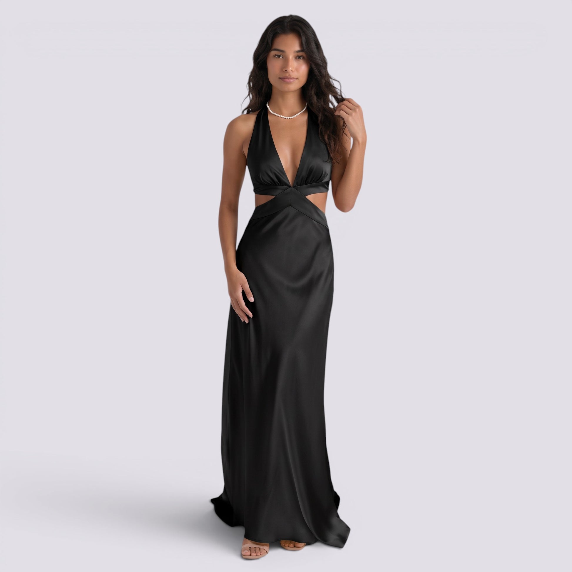 Vestido Largo Mujer Halter de Fiesta Abertura