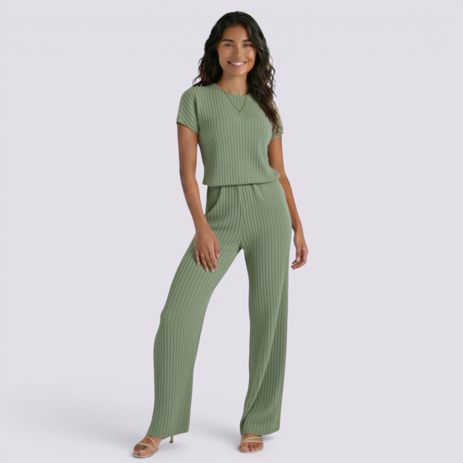 Conjunto Punto Canalé Mujer Pantalón Ancho