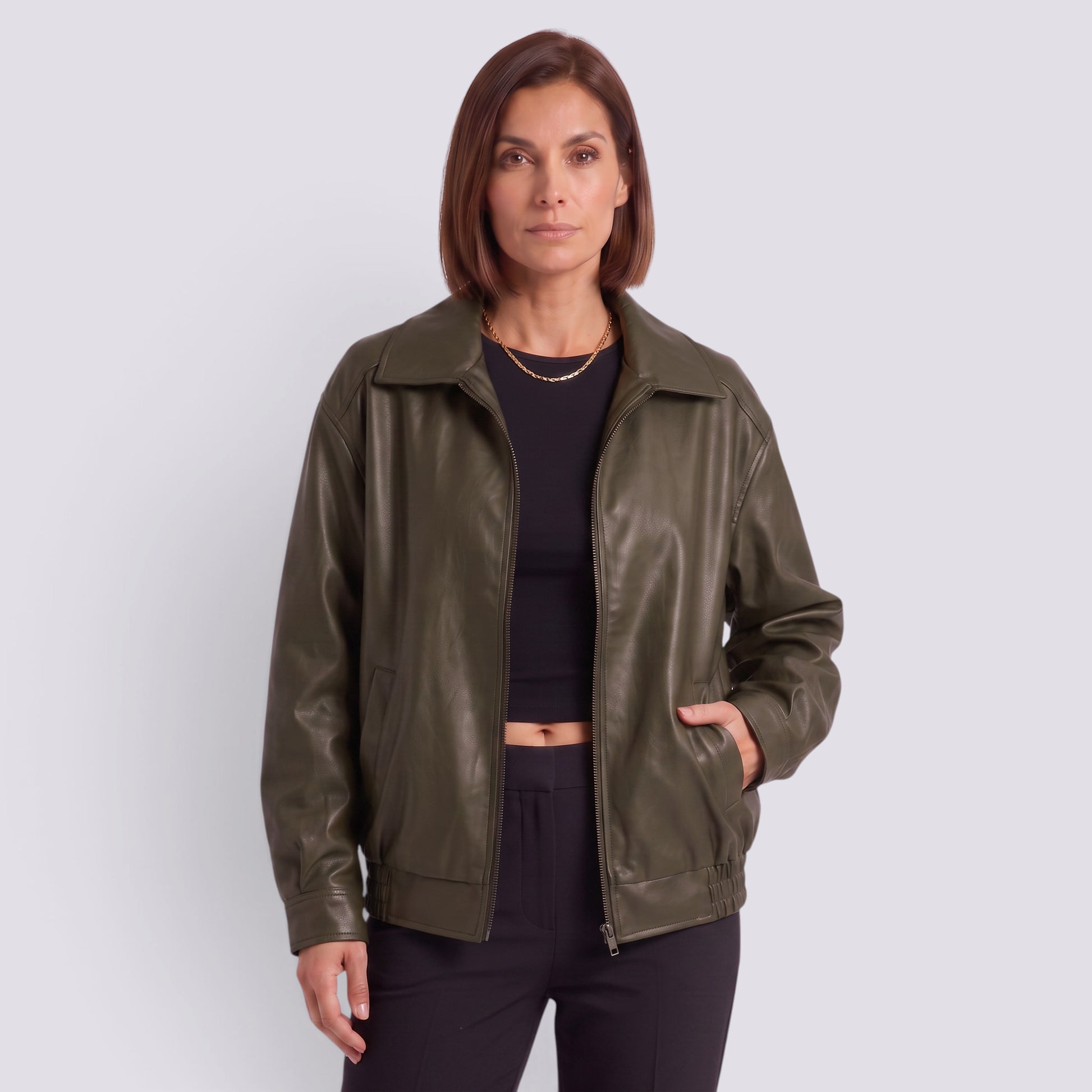 Chaqueta Mujer Motera Oversize con Cinturón Solapa