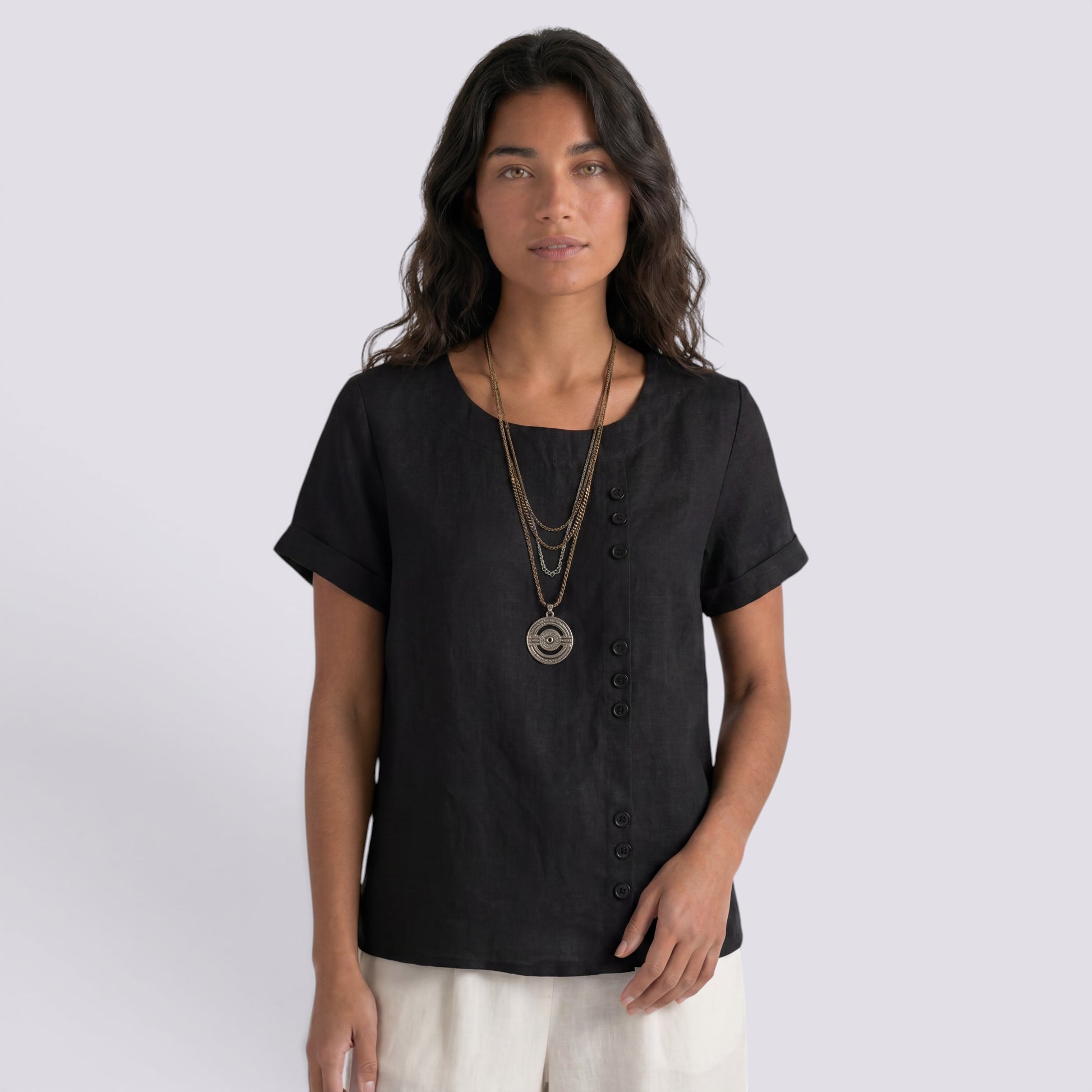 Blusa Lino Mujer Verano Corta