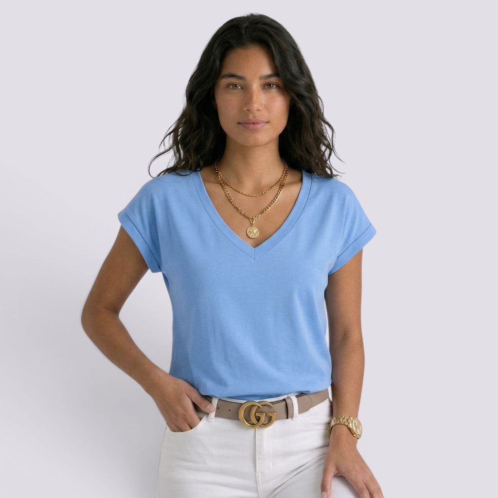 Camiseta Mujer Cuello V Blanca
