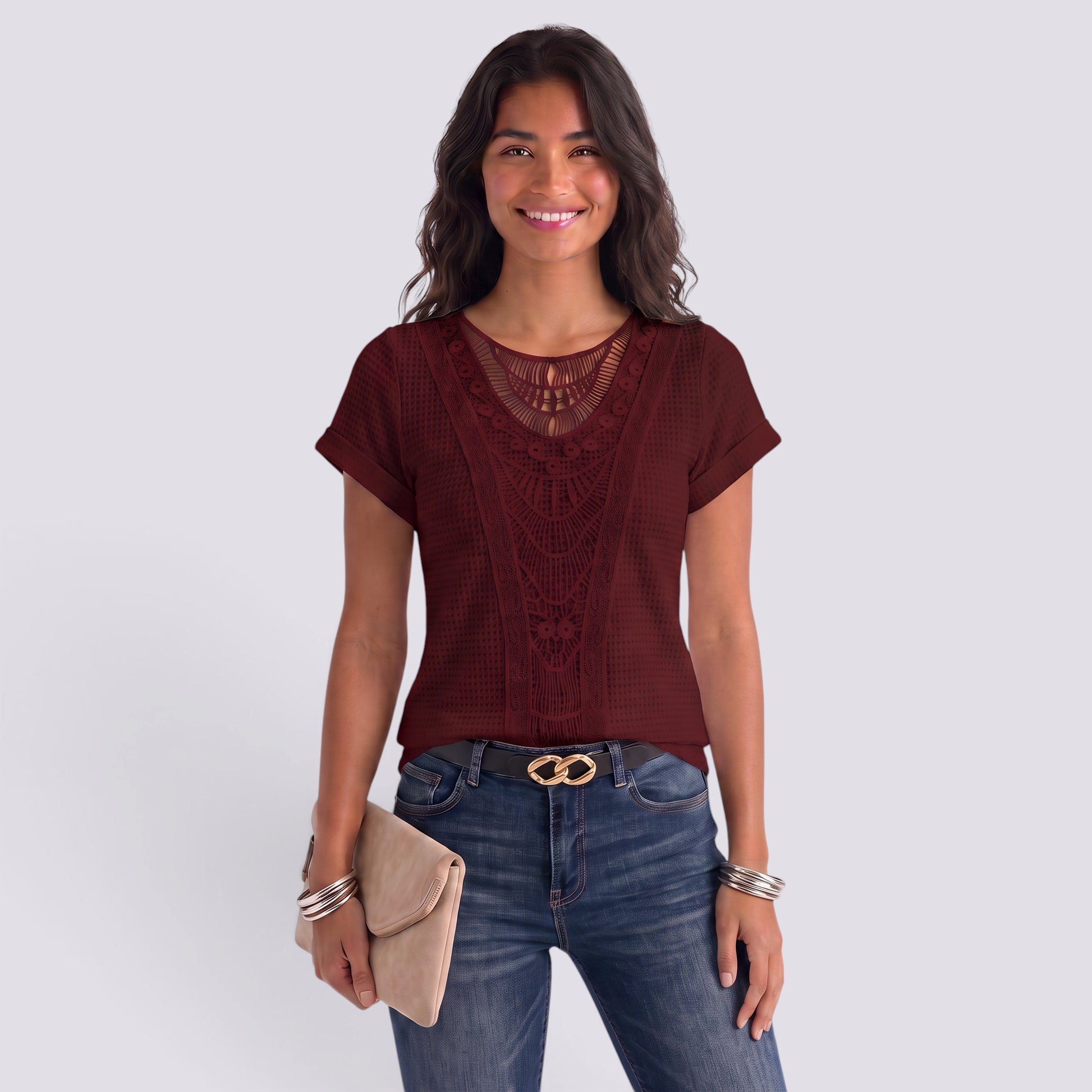 Camiseta Mujer Manga Corta con Encaje