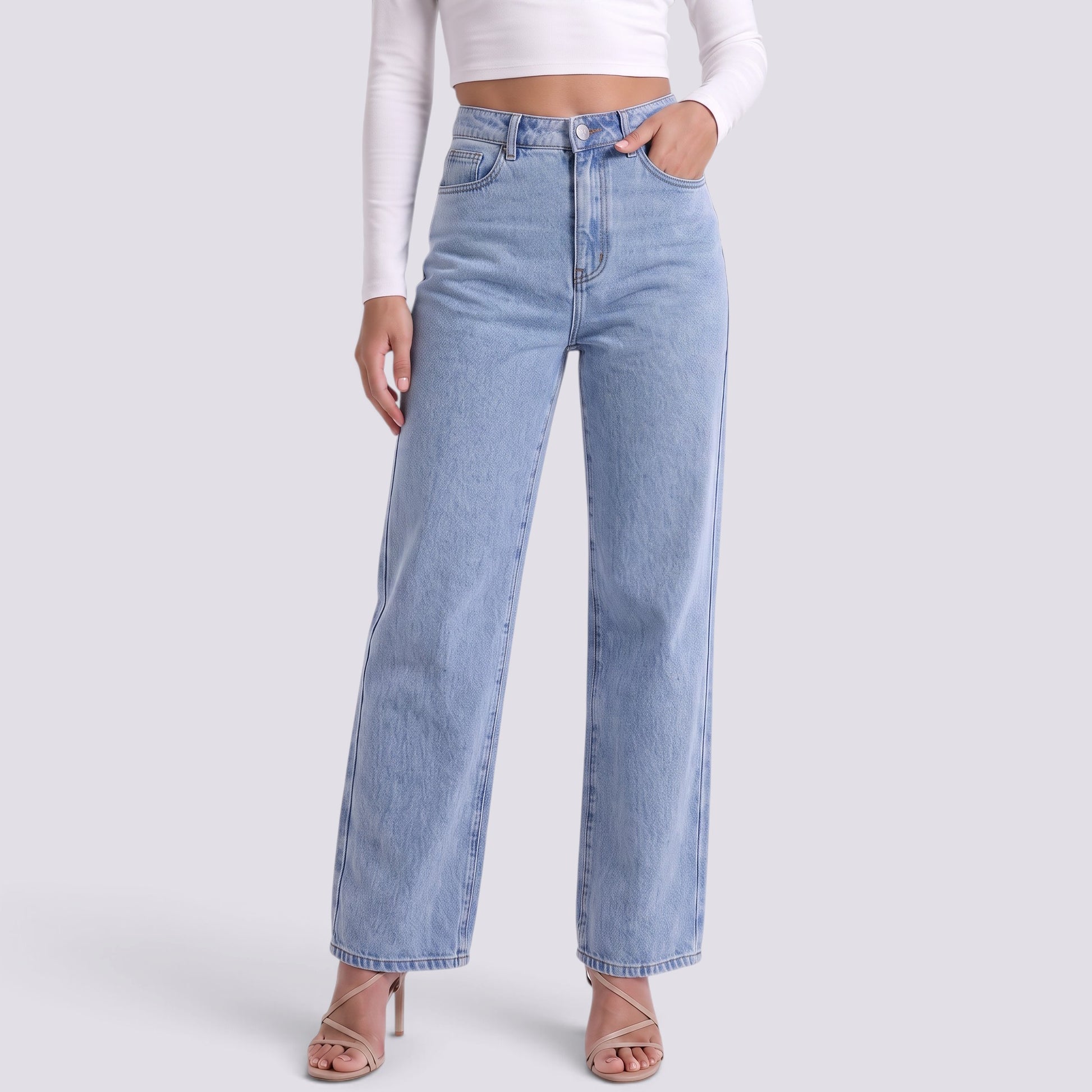 Pantalón Vaquero Mujer Recto Tiro Alto Clásico