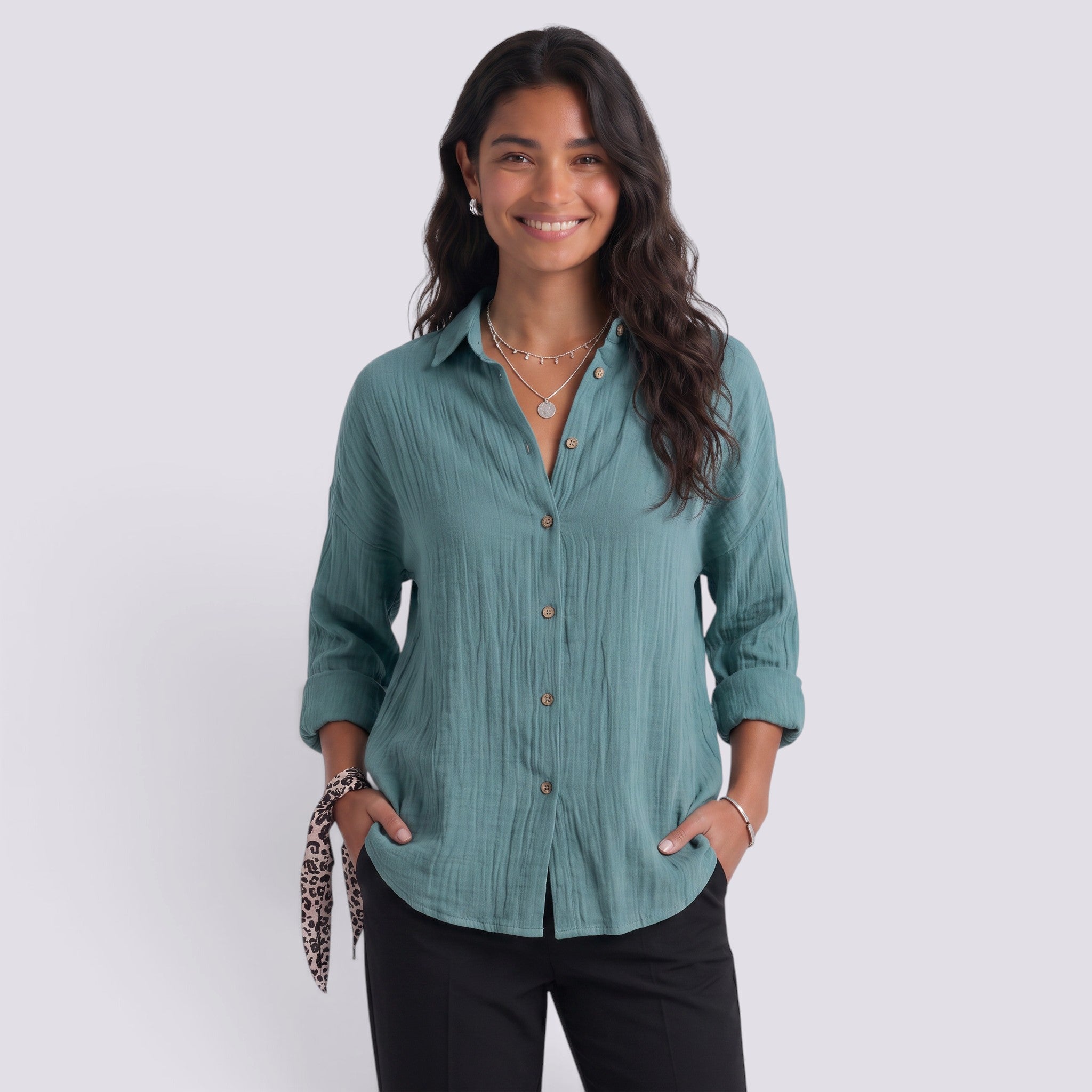 Camisa Mujer Plisada Cuello Solapa