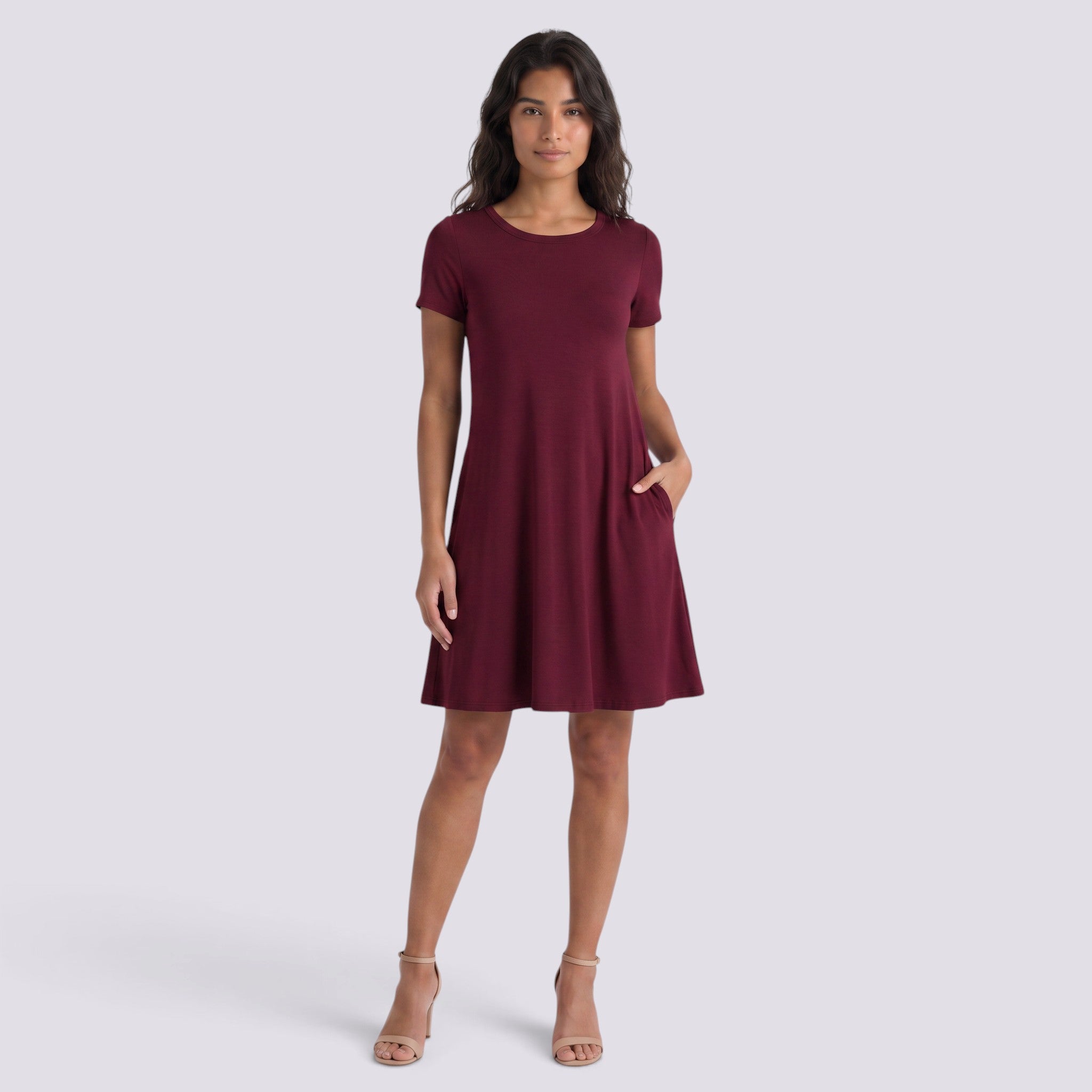 Vestido Corto Mujer Cuello Redondo Línea A