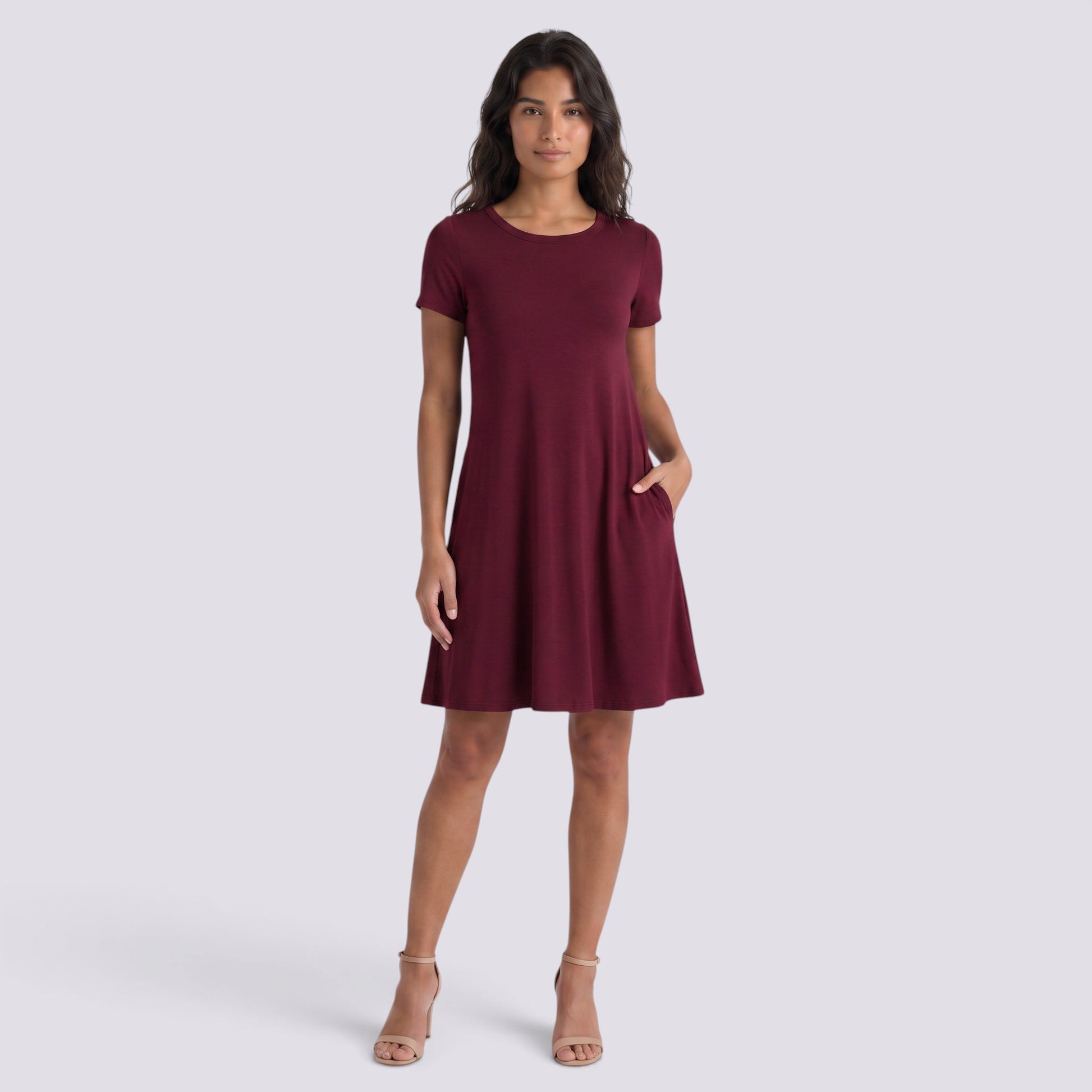 Vestido Corto Mujer Cuello Redondo Línea A