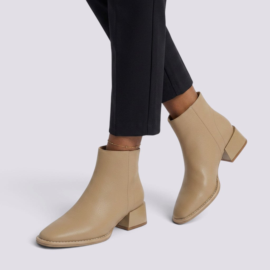 Botines Mujer Piel Tacón Medio Punta Redonda