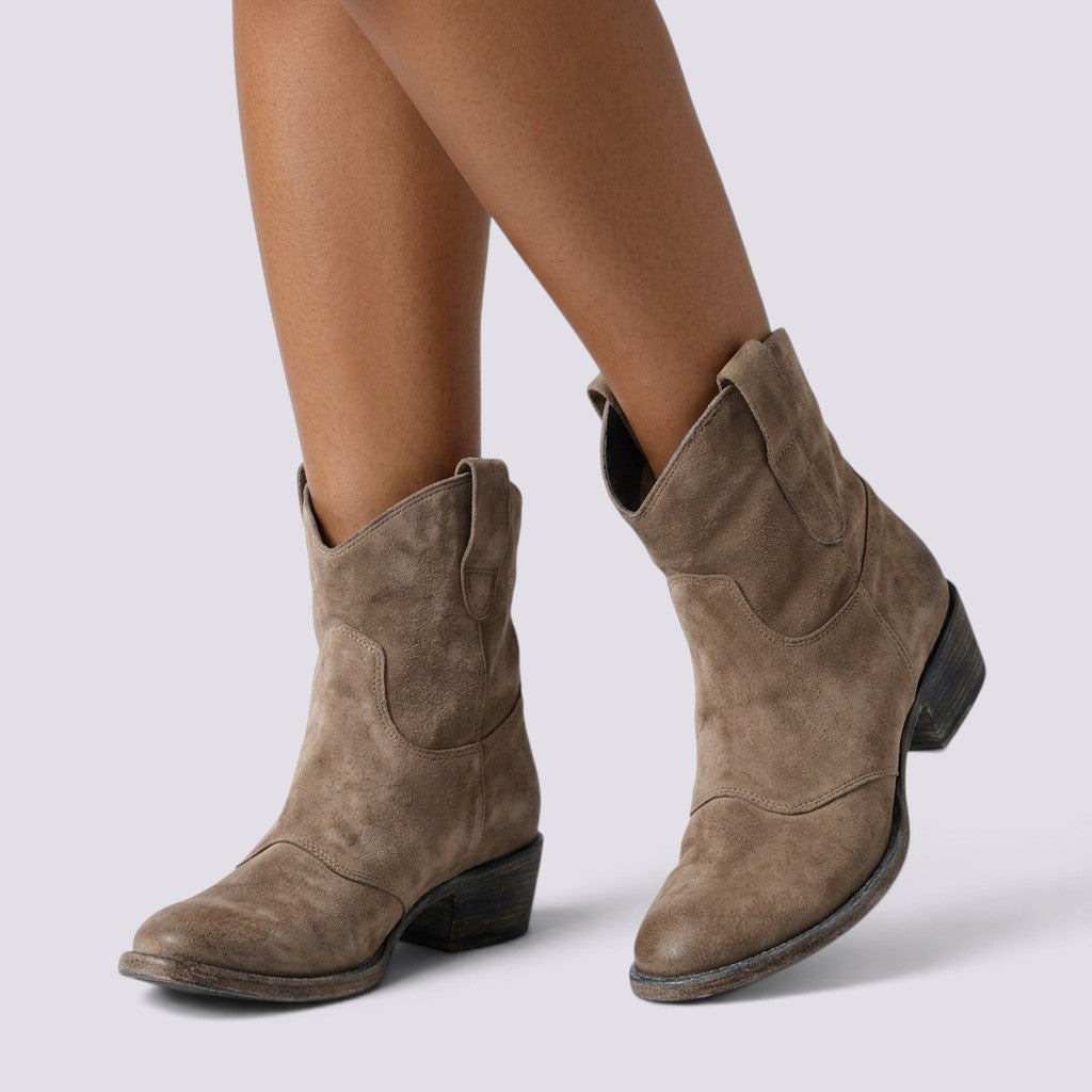 Botines Mujer Ante Tacón Cuadrado