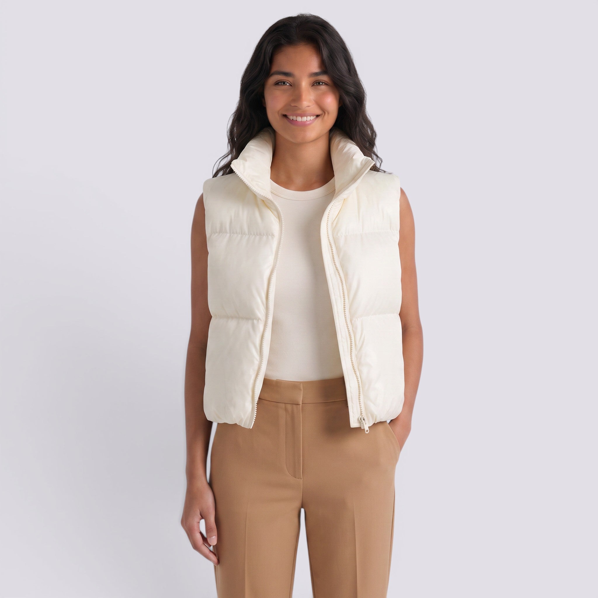 Chaleco Acolchado Corto Mujer Cuello Alto