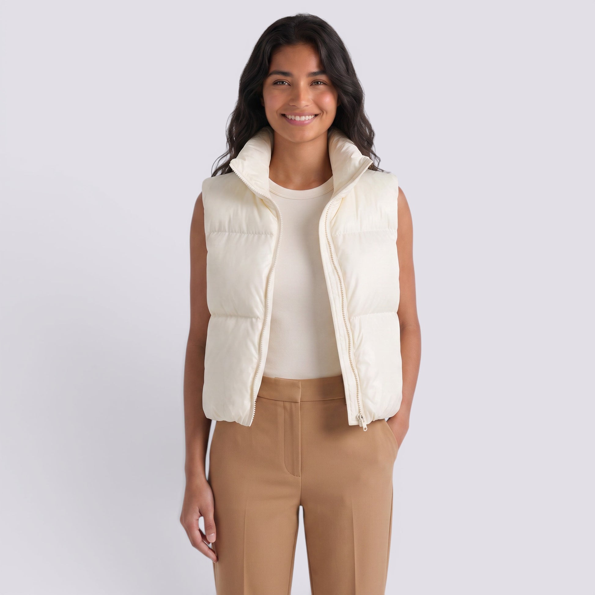Chaleco Acolchado Corto Mujer Cuello Alto
