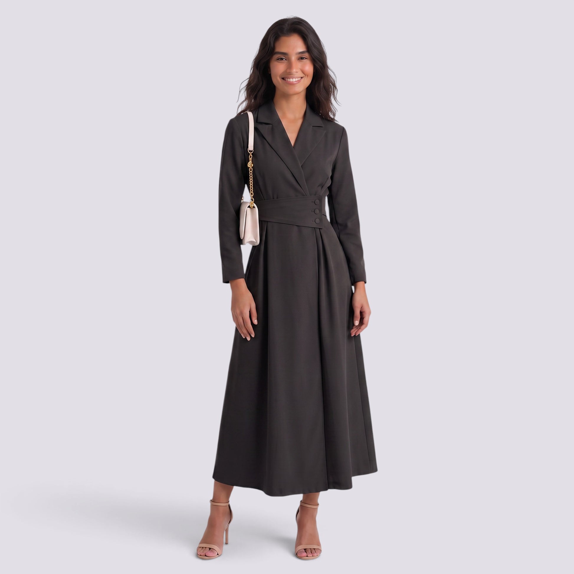 Vestido Largo Tipo Blazer para Mujer Solapa Entallado