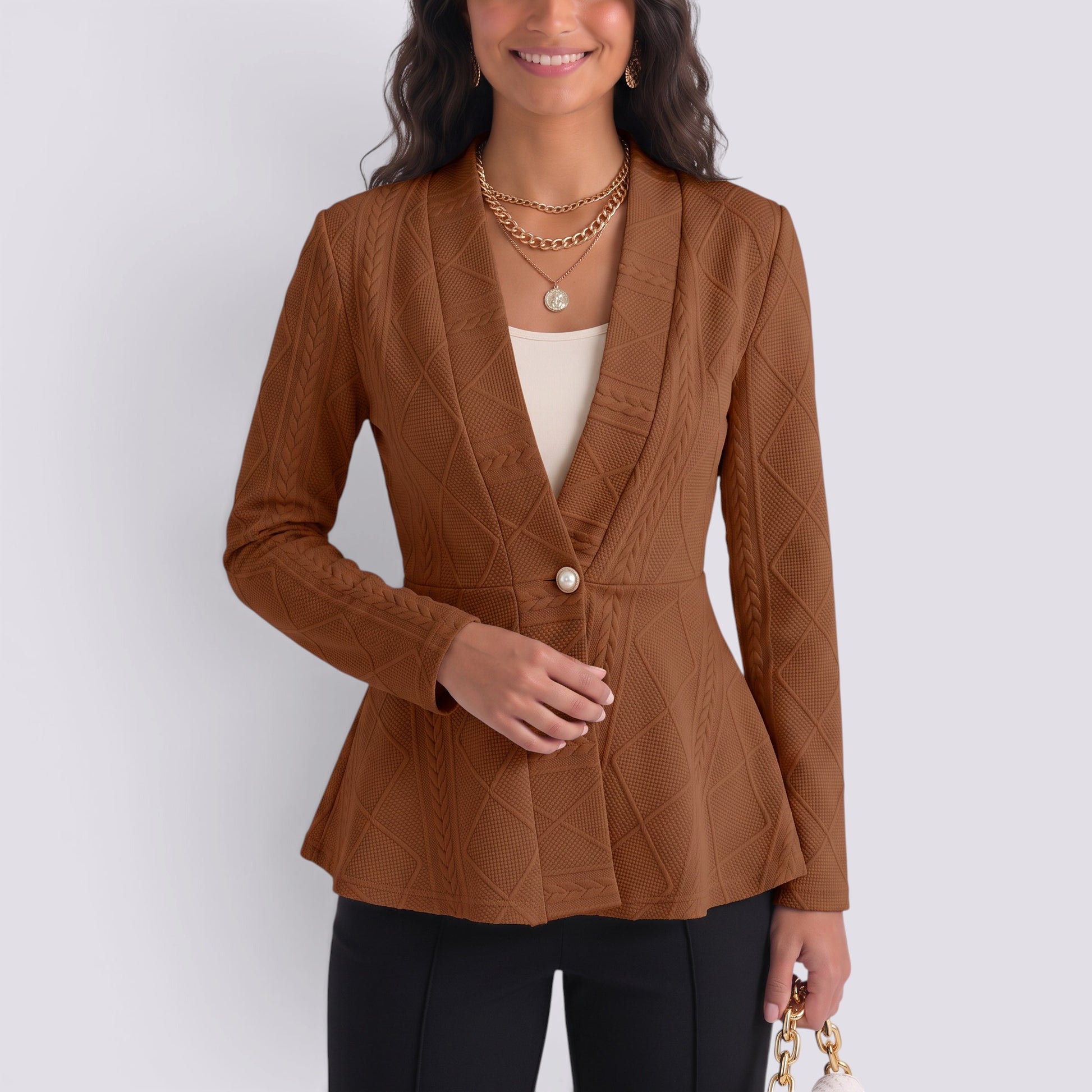 Blazer Mujer Entallado Jacquard Textura