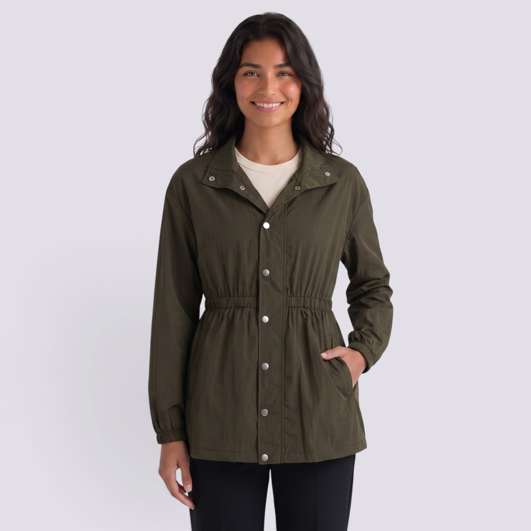 Gabardina Mujer Cortavientos Midi Entallada