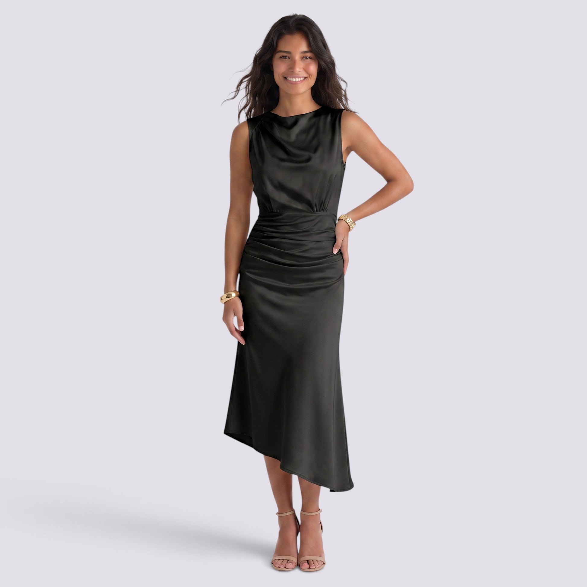 Vestido Ajustado Mujer con Fruncido Cuello Redondo