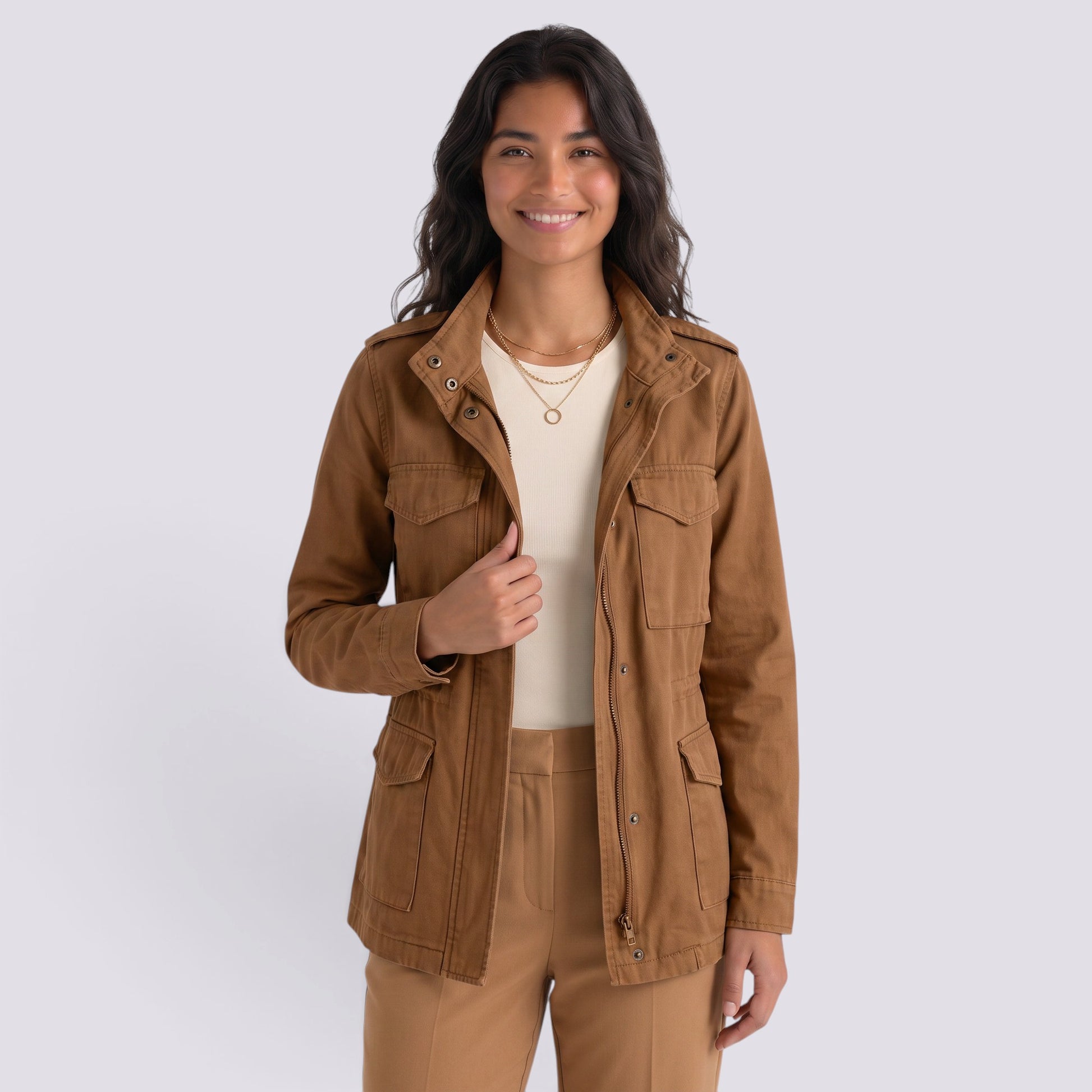 Chaqueta Corta Mujer Solapa y Bolsillos